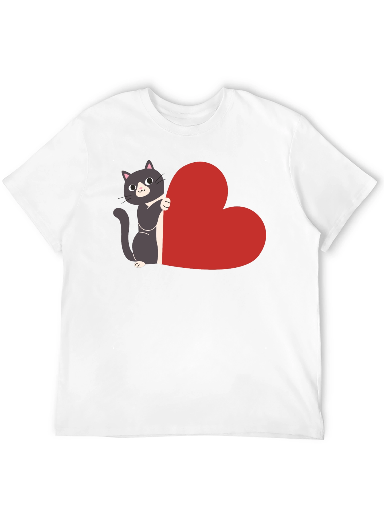Cat with Heart T-Shirt - Black Cotton Tee
