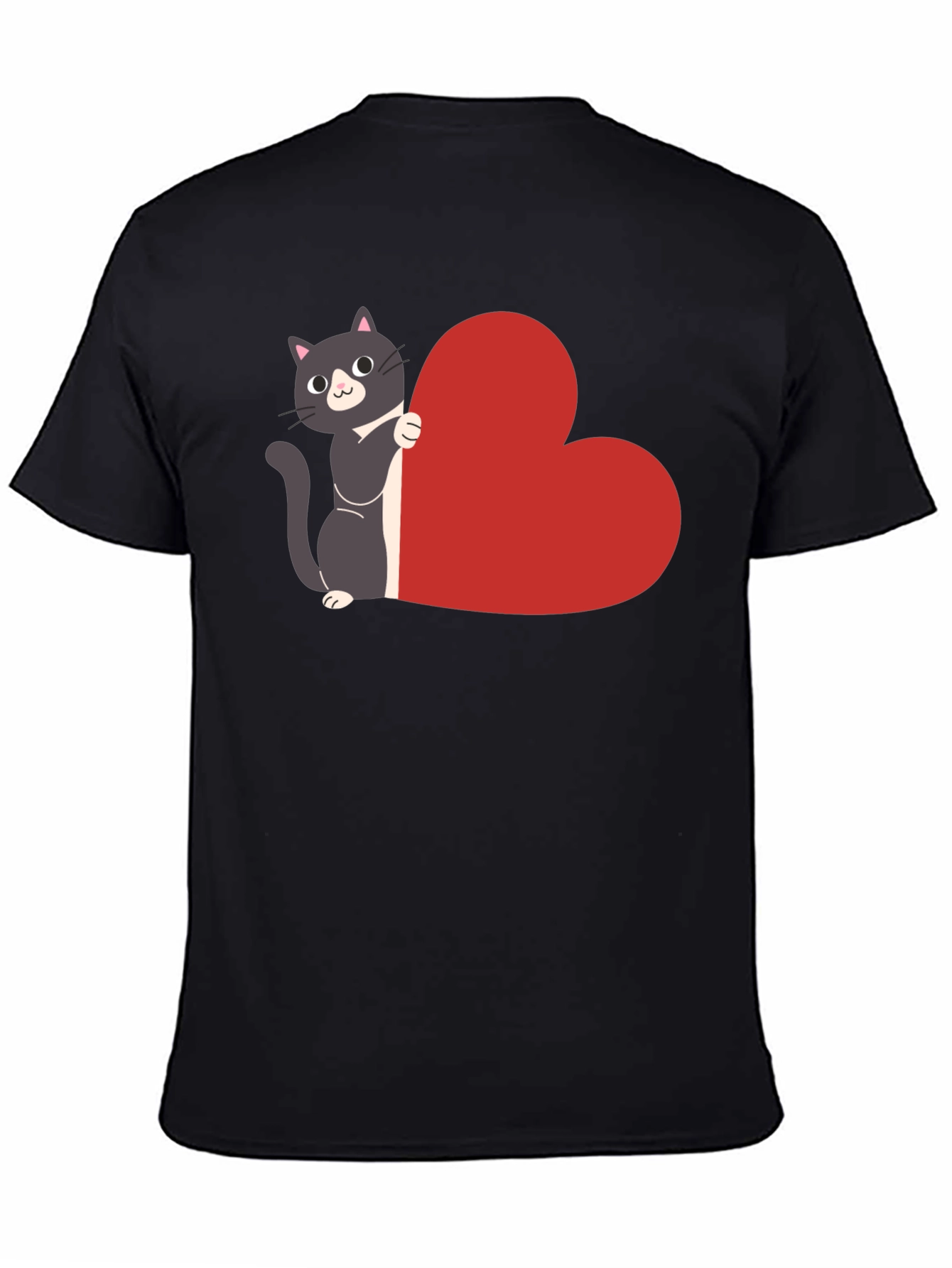 Cat with Heart T-Shirt - Black Cotton Tee