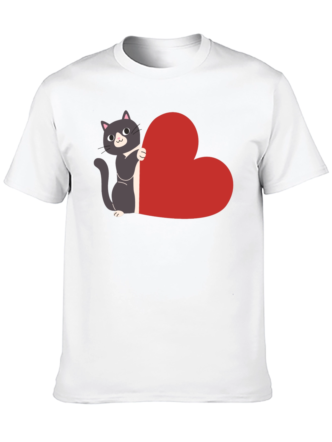 Cat with Heart T-Shirt - Black Cotton Tee