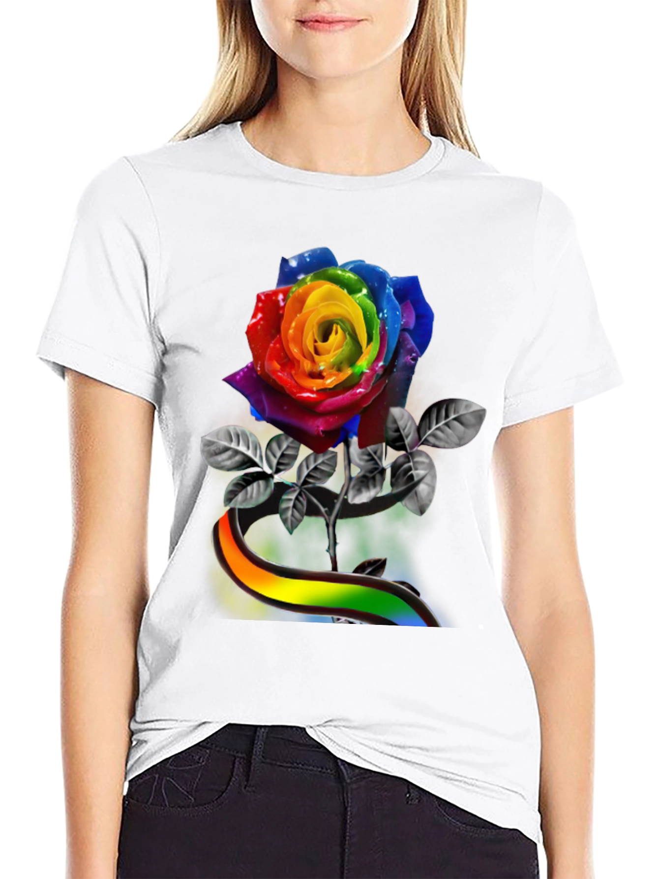 Rainbow Rose Graphic Tee - Pride Apparel