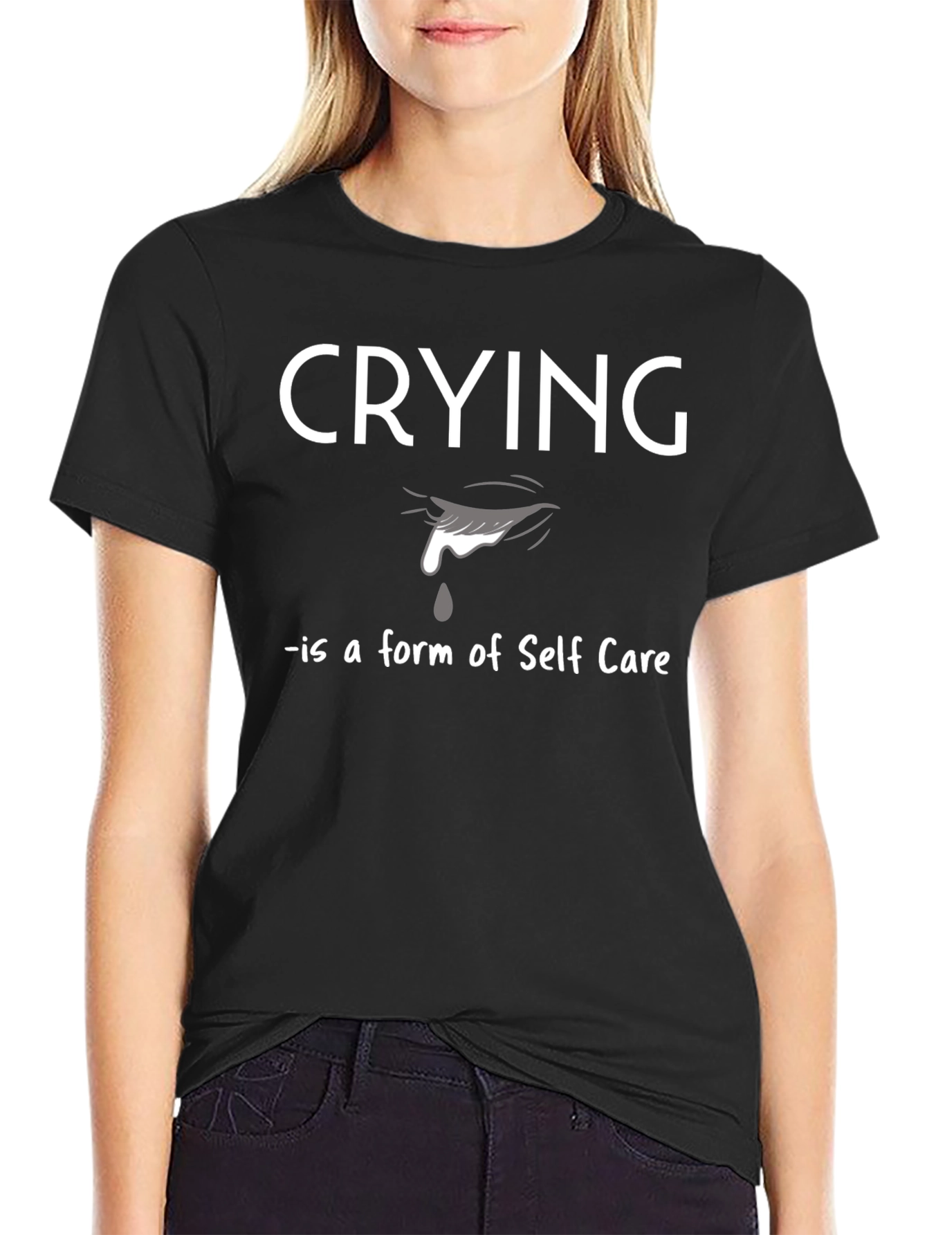 Crying Is Self Care Black Graphic T-Shirt
