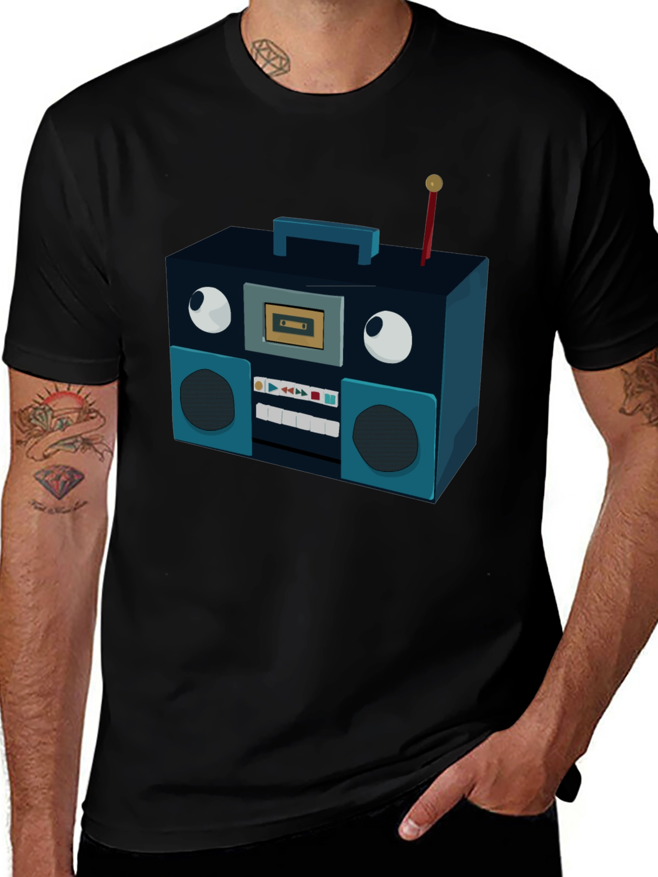 Retro Radio Graphic Tee - Black Cotton Blend
