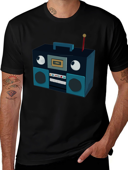 Retro Radio Graphic Tee - Black Cotton Blend
