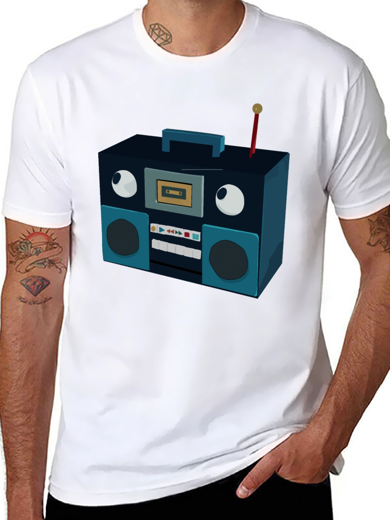 Retro Radio Graphic Tee - Black Cotton Blend