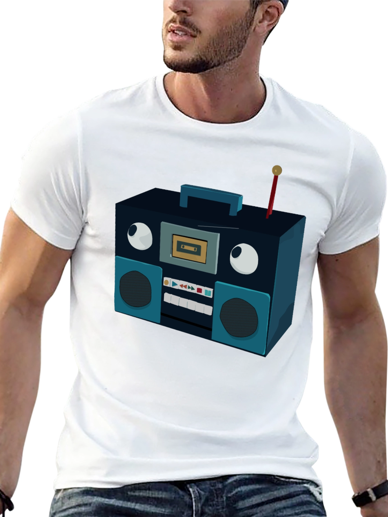 Retro Radio Graphic Tee - Black Cotton Blend