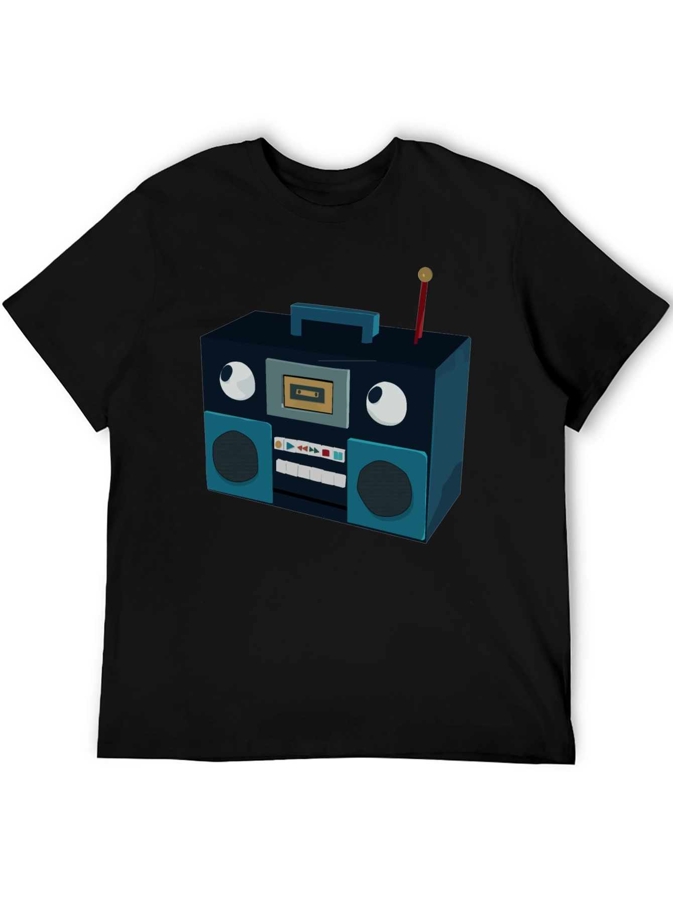 Retro Radio Graphic Tee - Black Cotton Blend