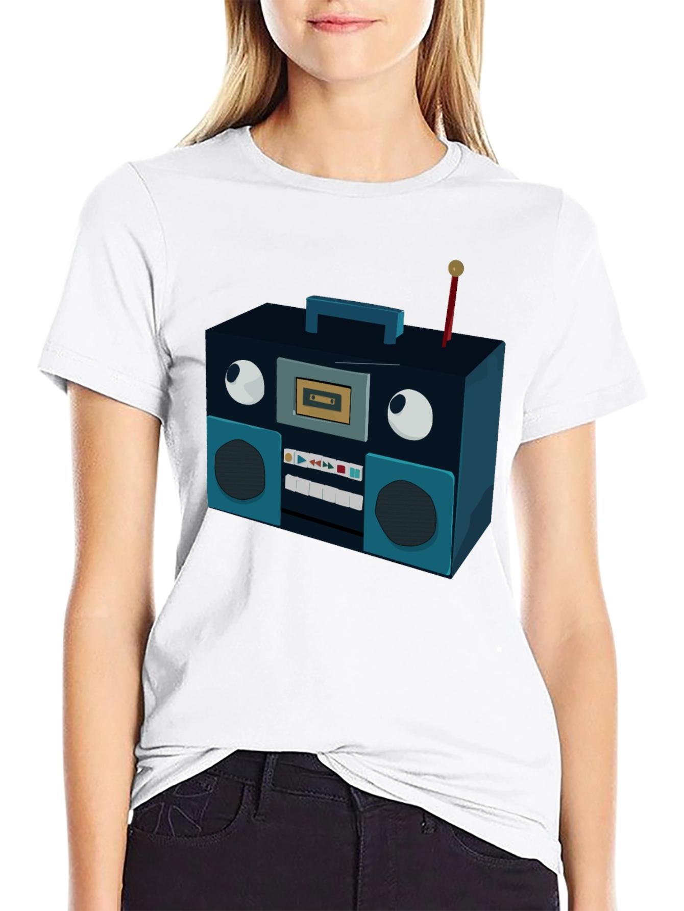 Retro Radio Graphic Tee - Black Cotton Blend