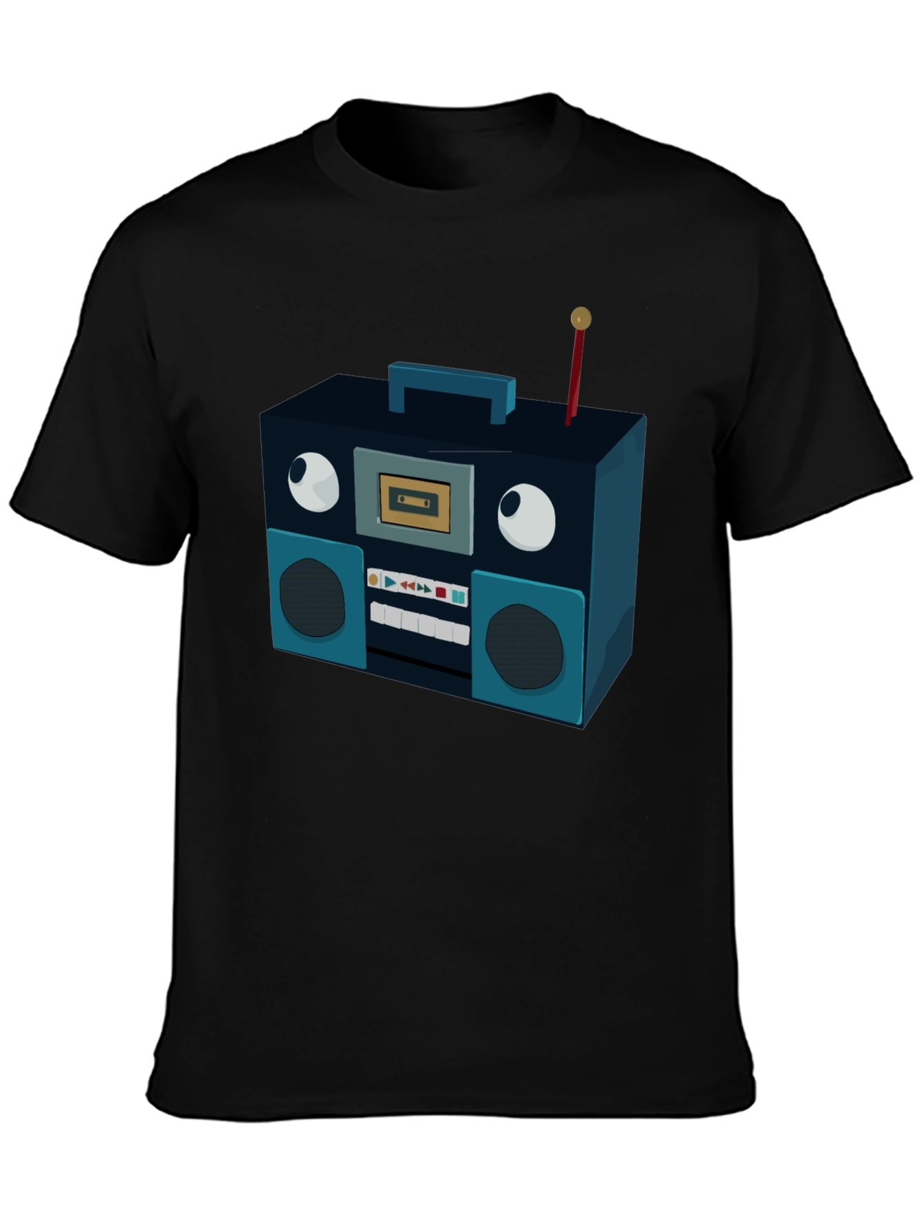 Retro Radio Graphic Tee - Black Cotton Blend