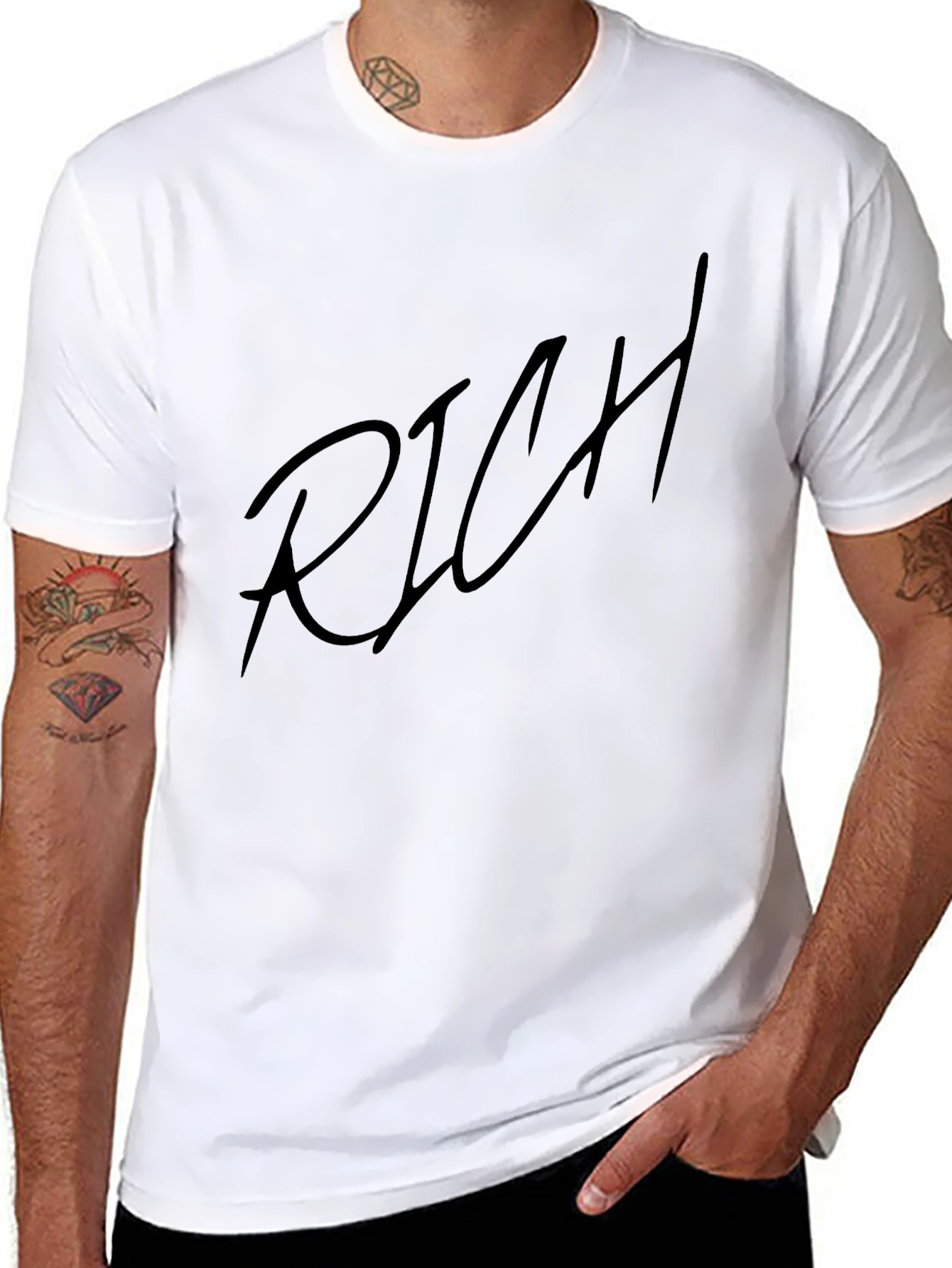 Mens Black RICH Graphic Tee - Casual Style