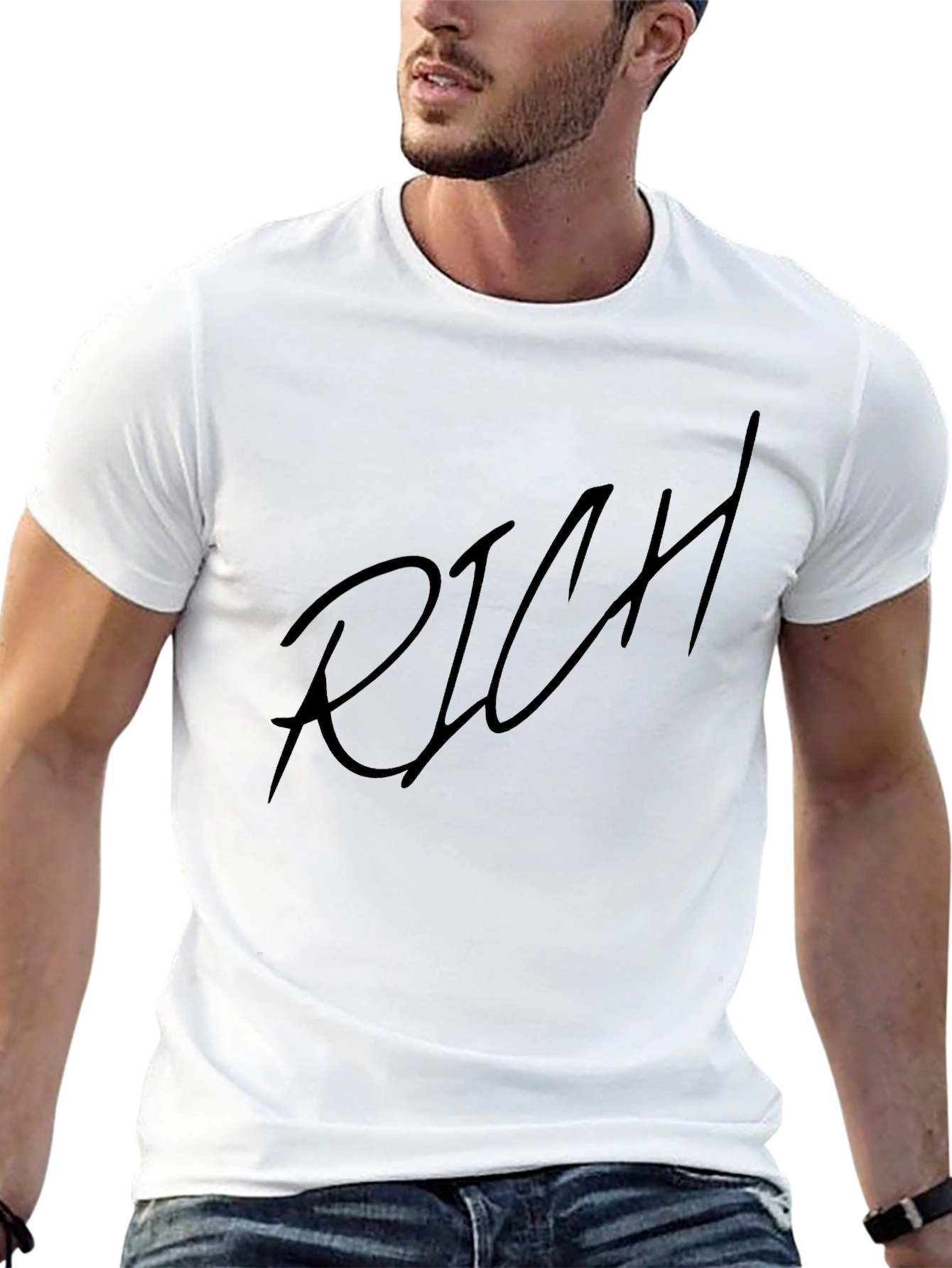 Mens Black RICH Graphic Tee - Casual Style