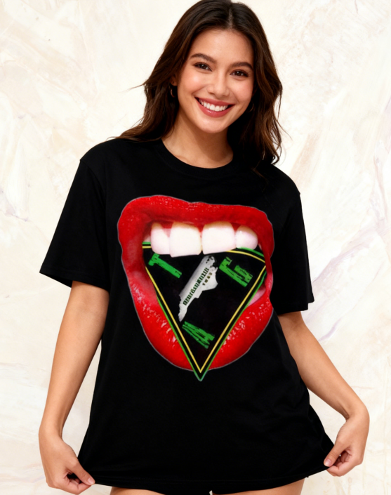 Red Lips Geometric Graphic T-Shirt - Edgy Trendy Casual Streetwear Tee