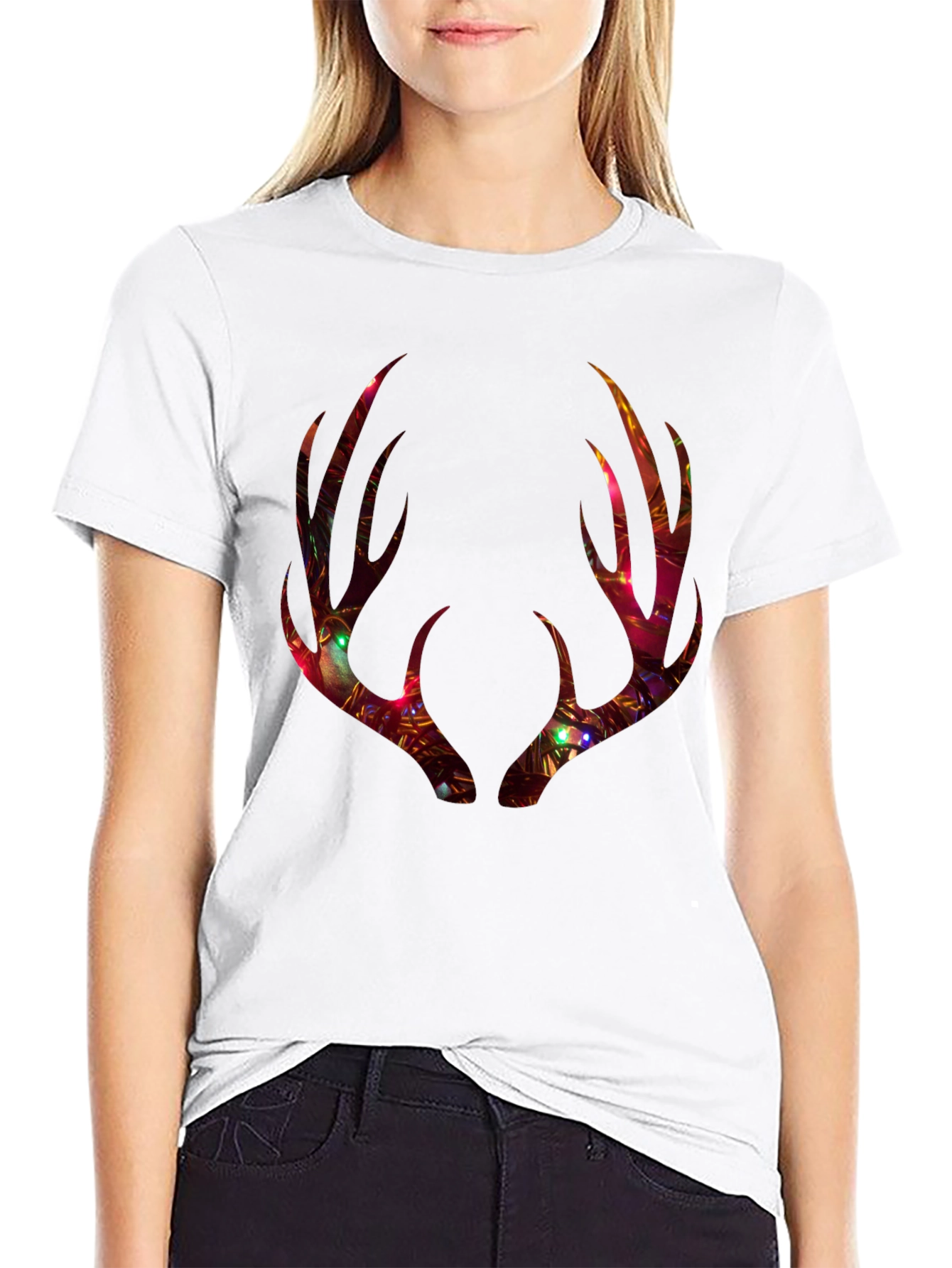 Festive Deer Antler Graphic Tee - Holiday Style