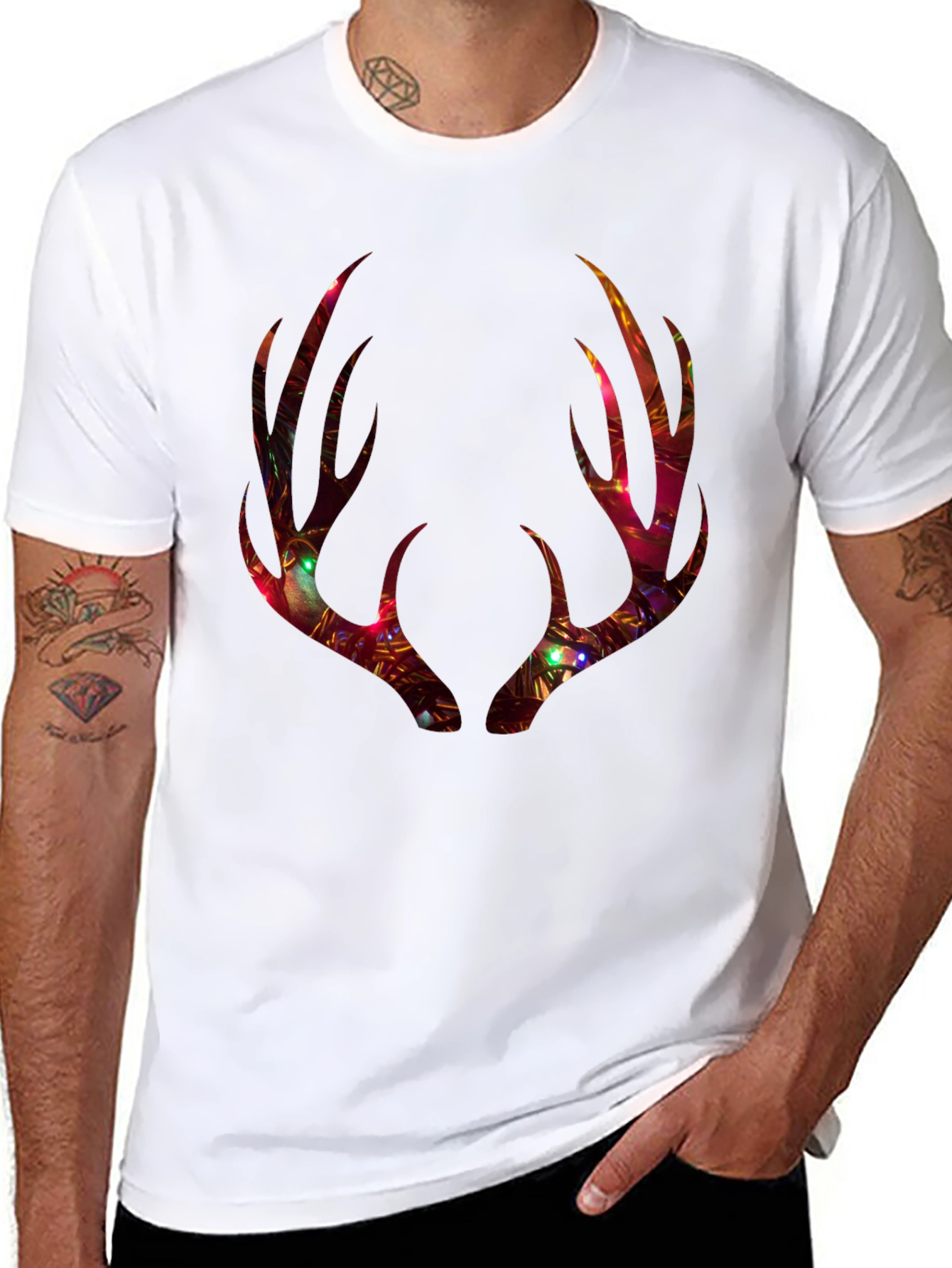 Festive Deer Antler Graphic Tee - Holiday Style