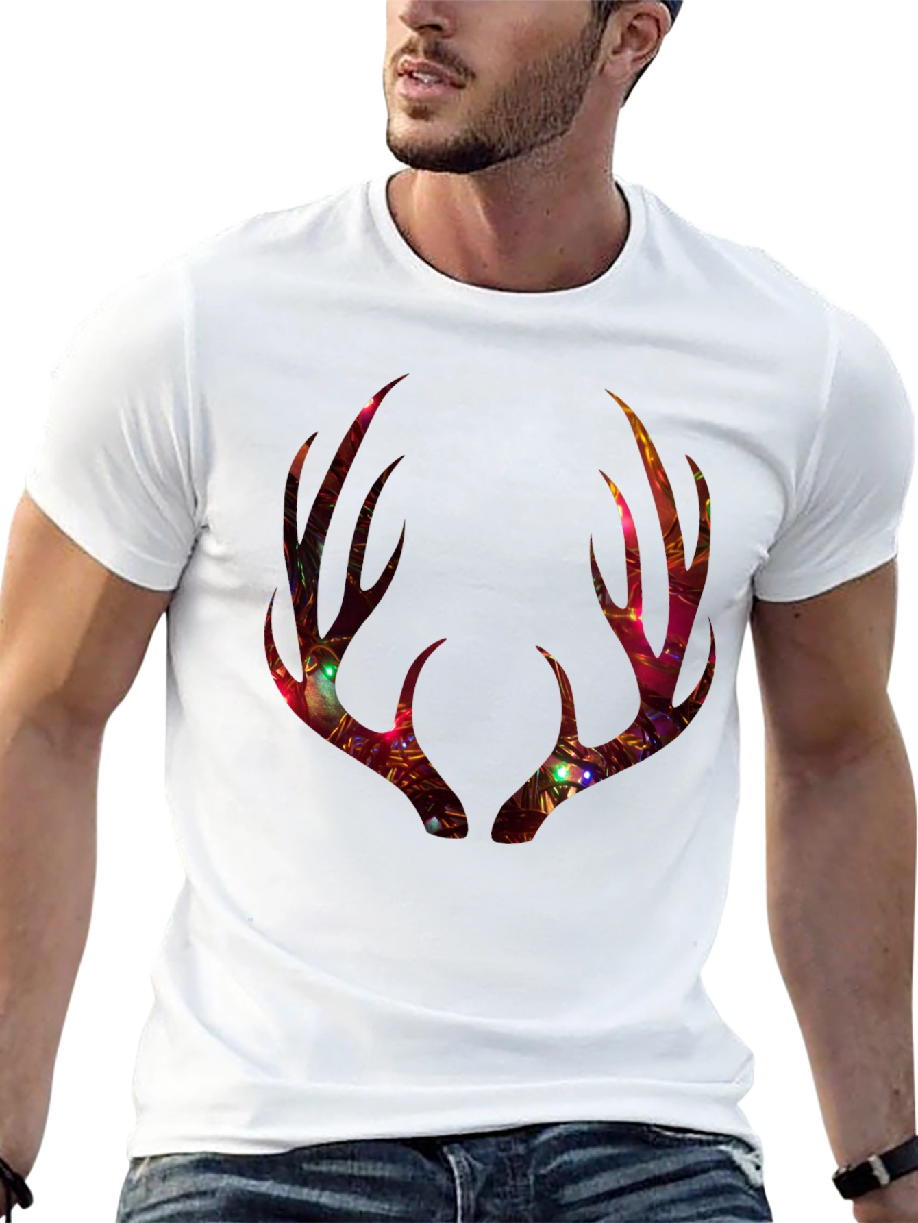 Festive Deer Antler Graphic Tee - Holiday Style