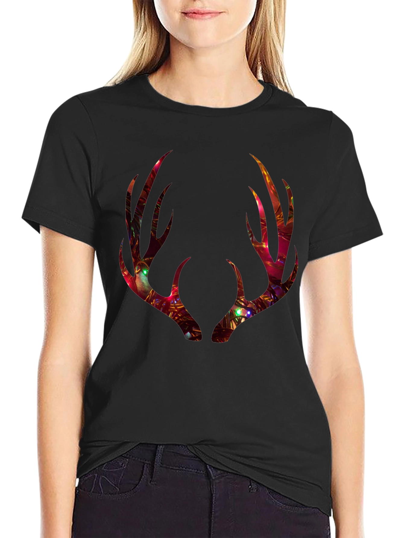 Festive Deer Antler Graphic Tee - Holiday Style