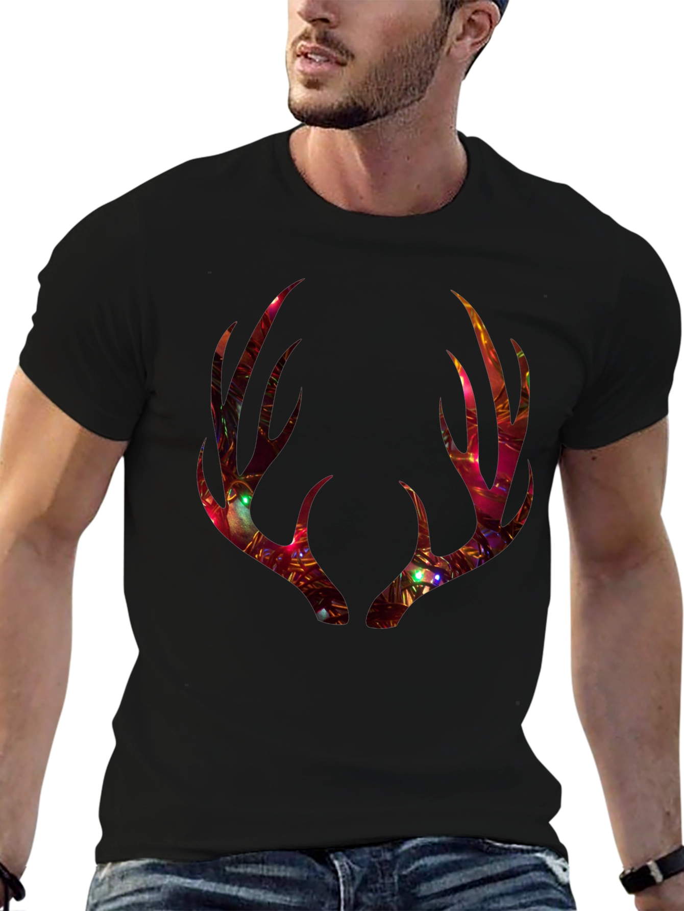 Festive Deer Antler Graphic Tee - Holiday Style