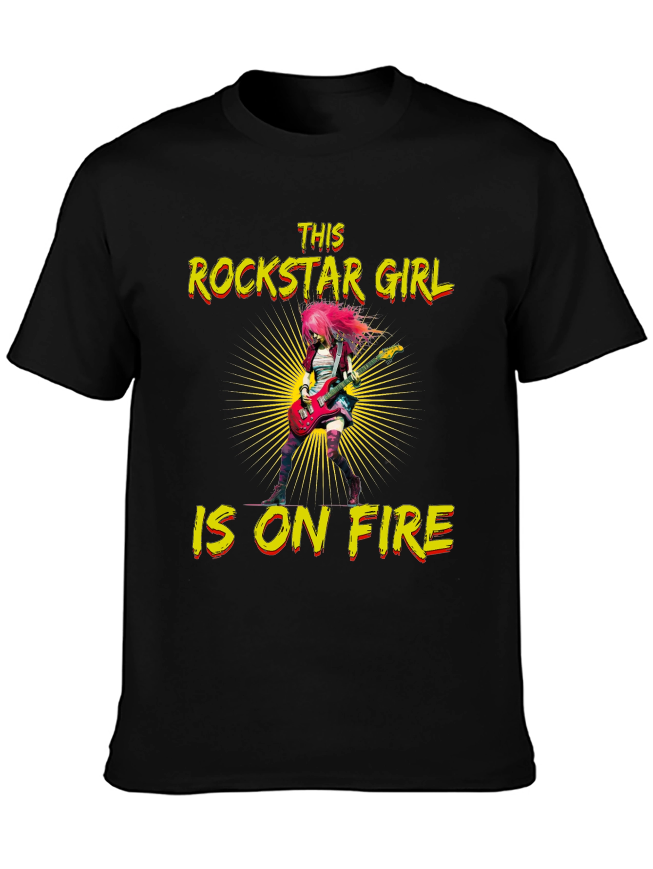 Rockstar Girl on Fire Black T-Shirt
