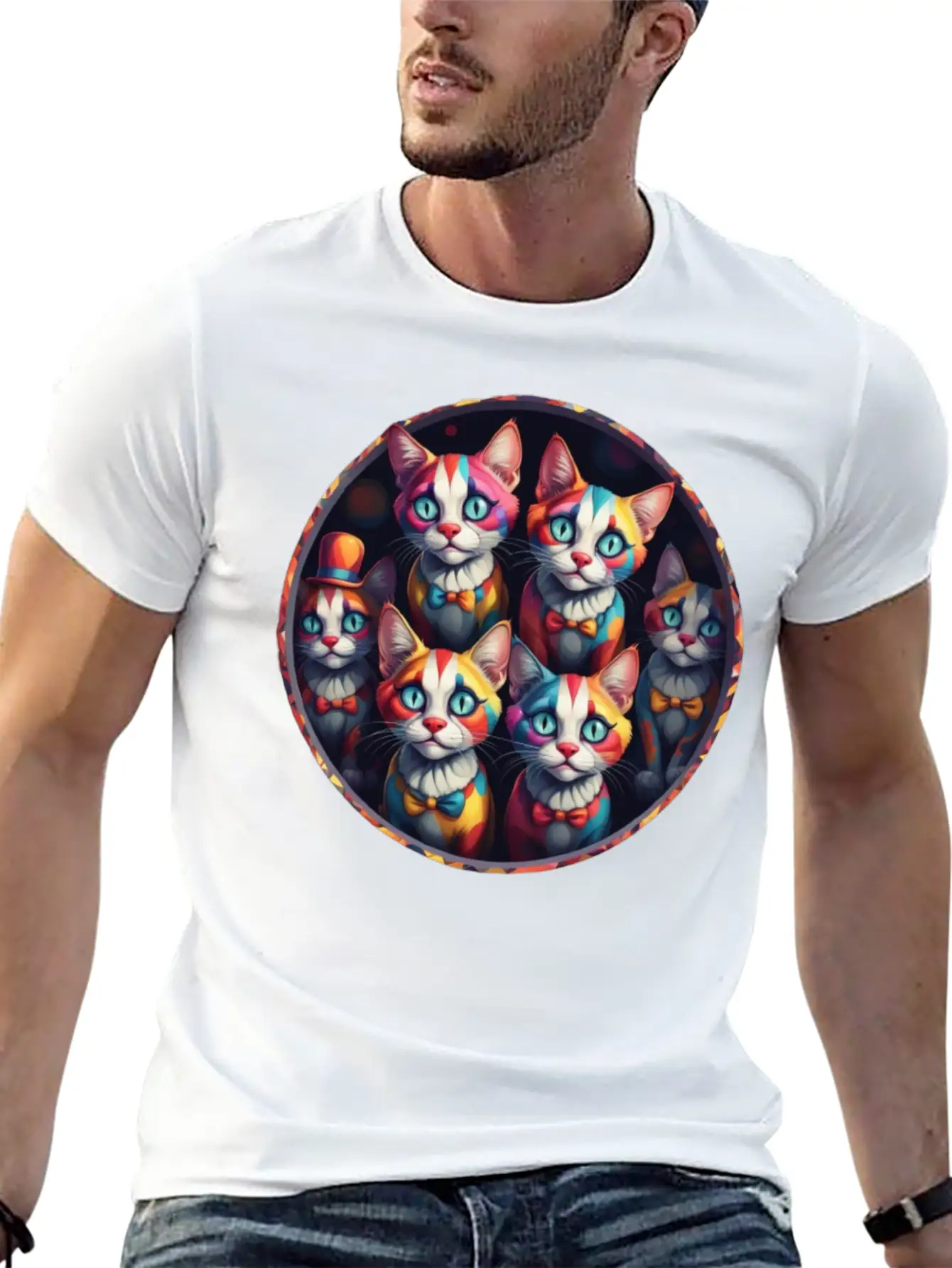 Adorable Sad Clown Cats Unisex Casual T-Shirt – Clean Design For Daily Comfort