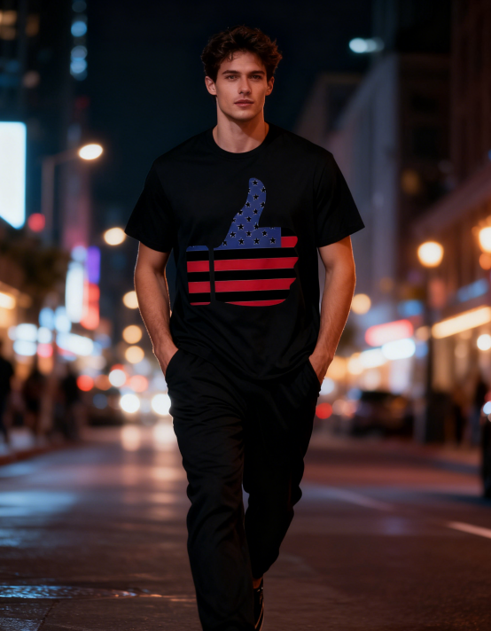 American Flag Thumbs Up Graphic T-Shirt - Trendy Patriotic Casual Tee