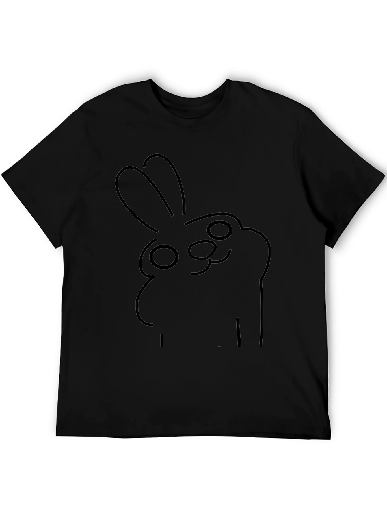 Minimalist Bunny Outline Black T-Shirt