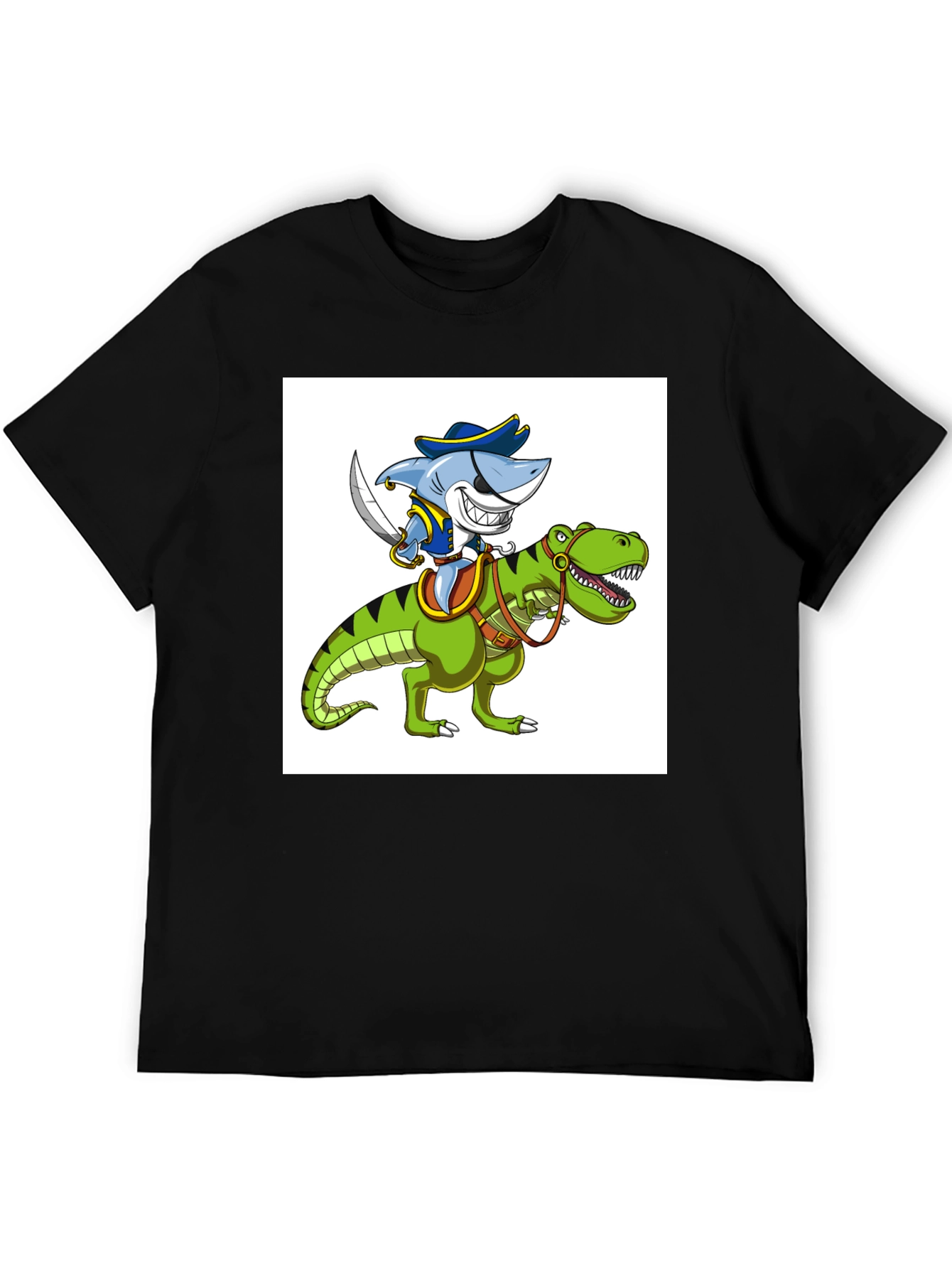 Shark Pirate Riding Dinosaur Graphic T-Shirt