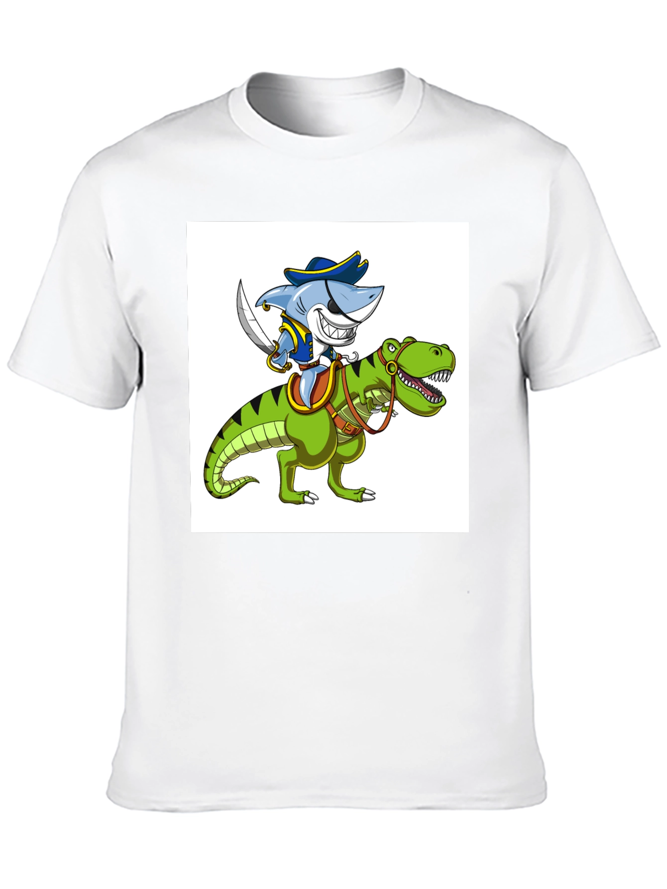Shark Pirate Riding Dinosaur Graphic T-Shirt
