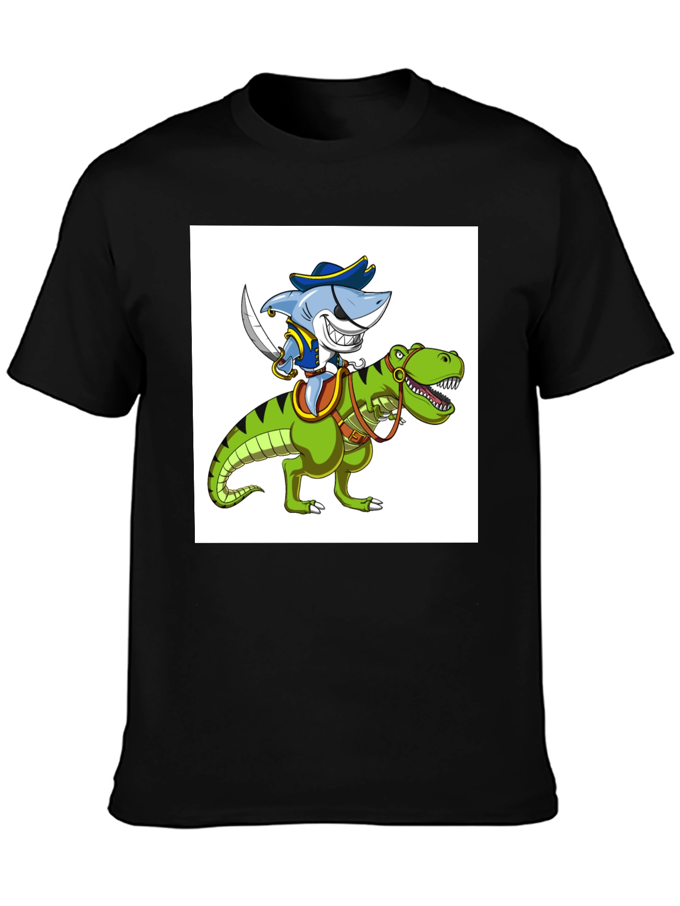 Shark Pirate Riding Dinosaur Graphic T-Shirt