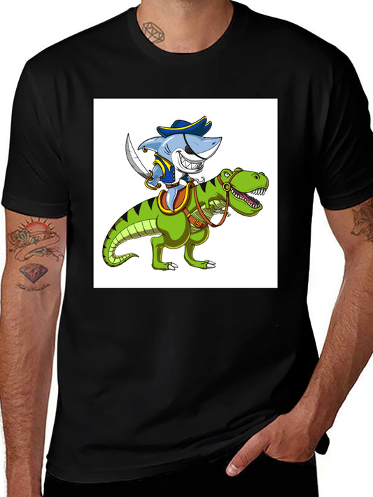 Shark Pirate Riding Dinosaur Graphic T-Shirt