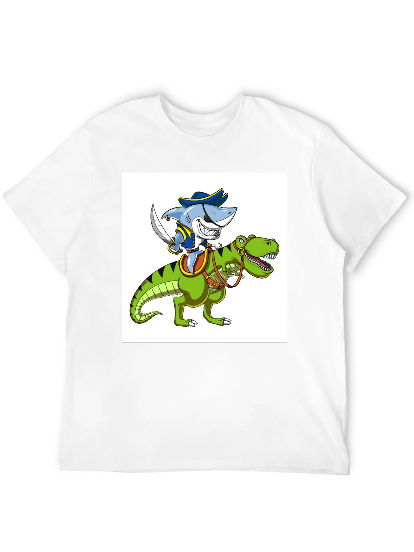 Shark Pirate Riding Dinosaur Graphic T-Shirt