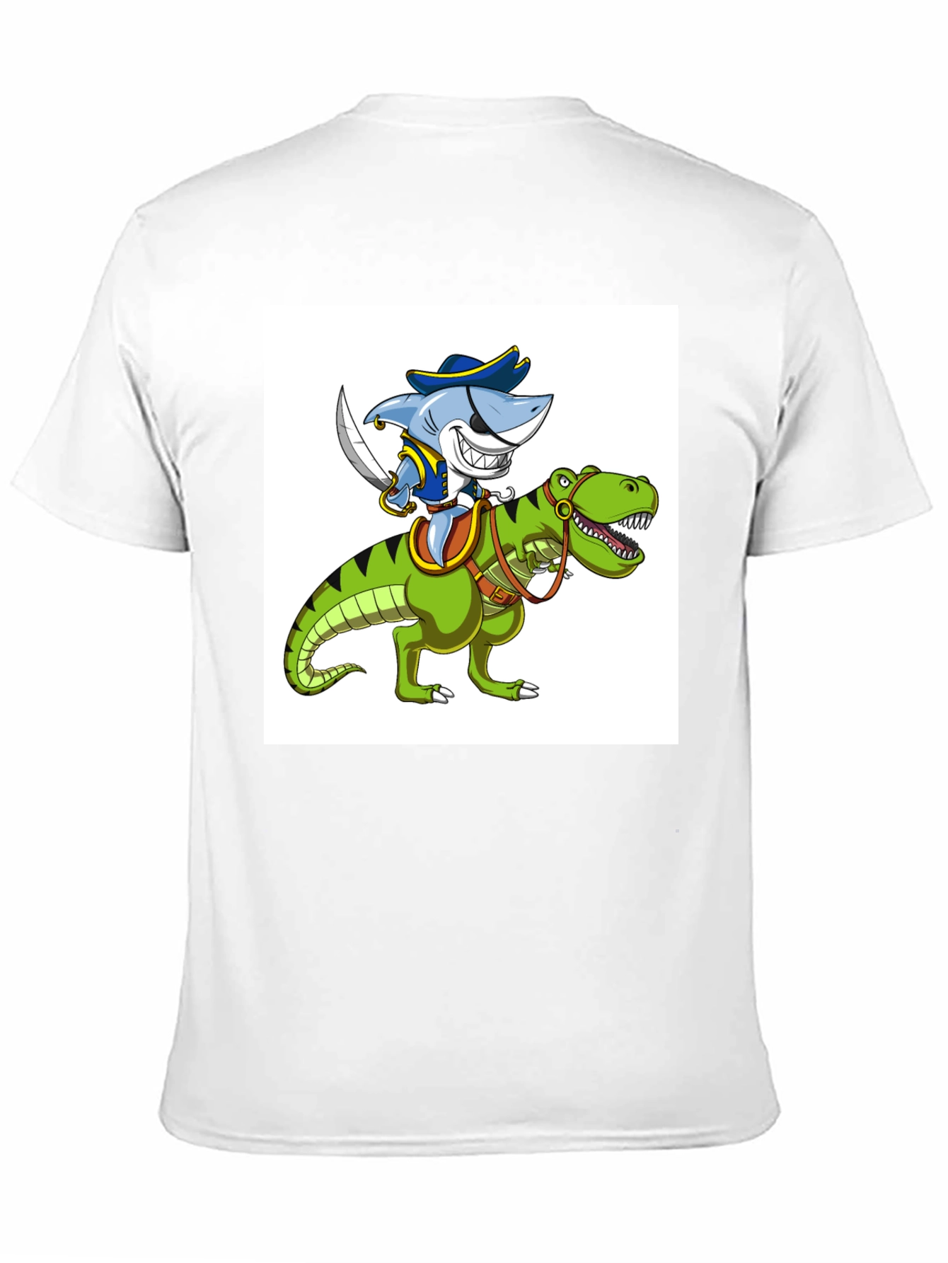 Shark Pirate Riding Dinosaur Graphic T-Shirt