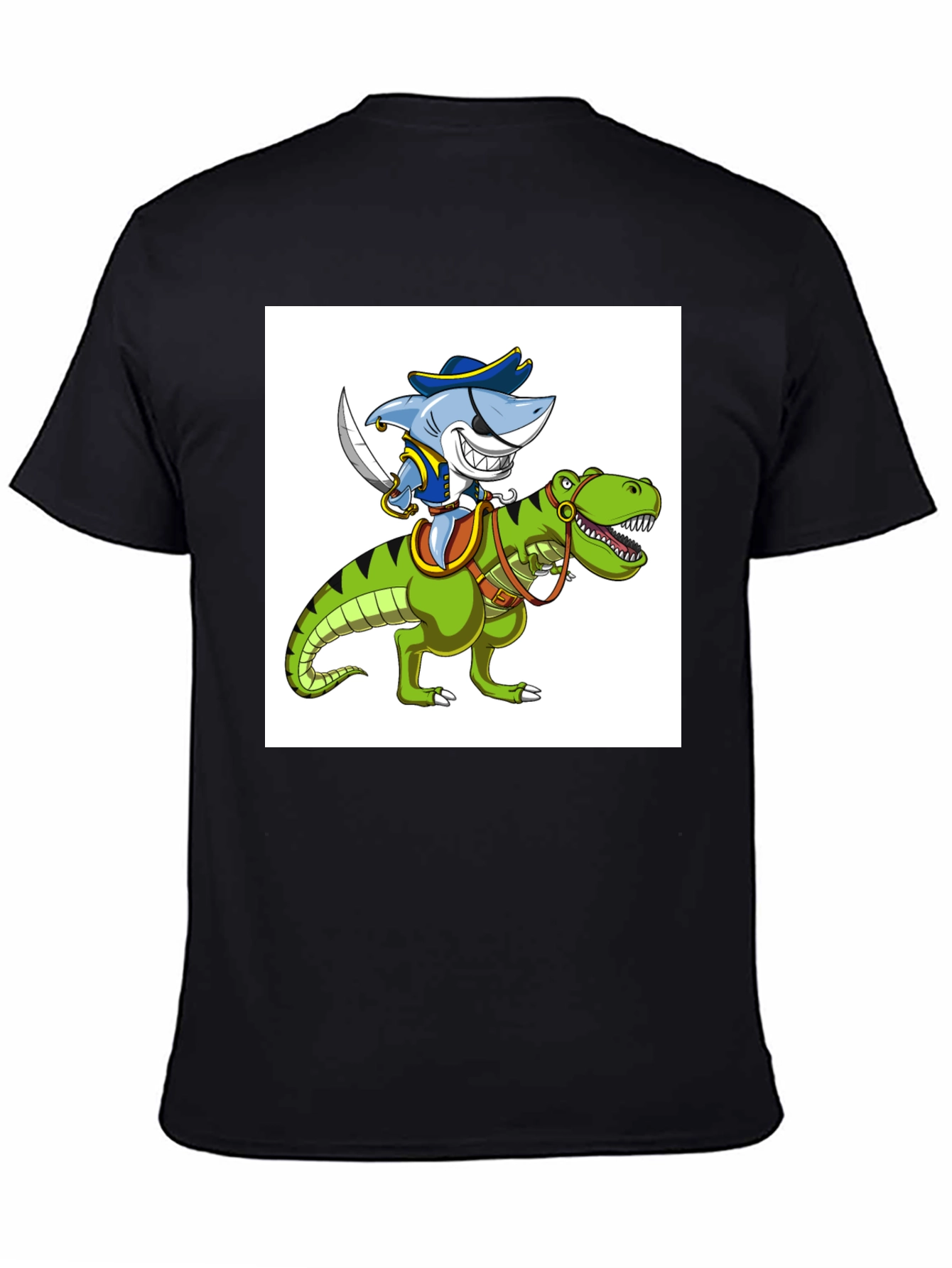 Shark Pirate Riding Dinosaur Graphic T-Shirt