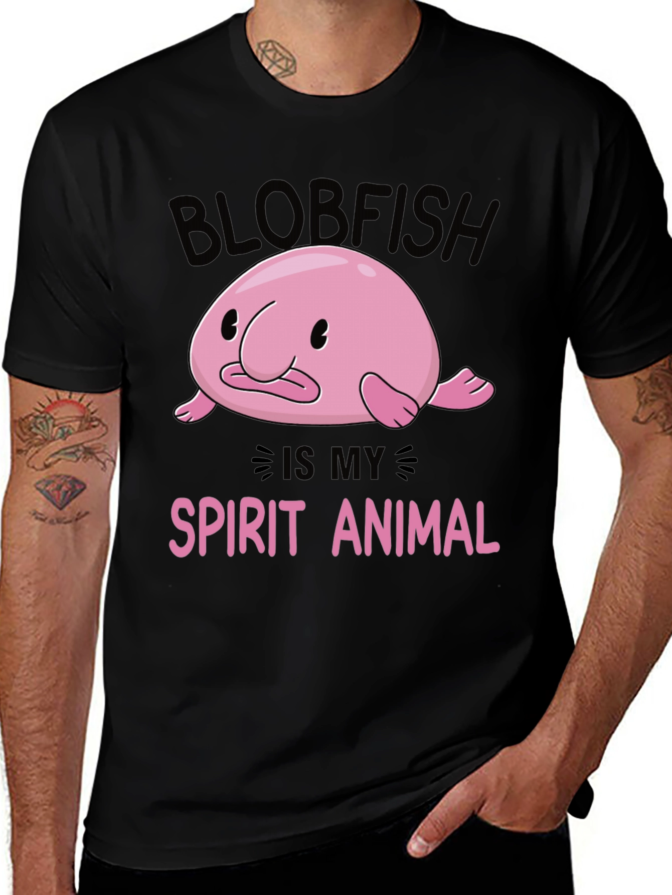 Blobfish Spirit Animal Black Graphic T-Shirt