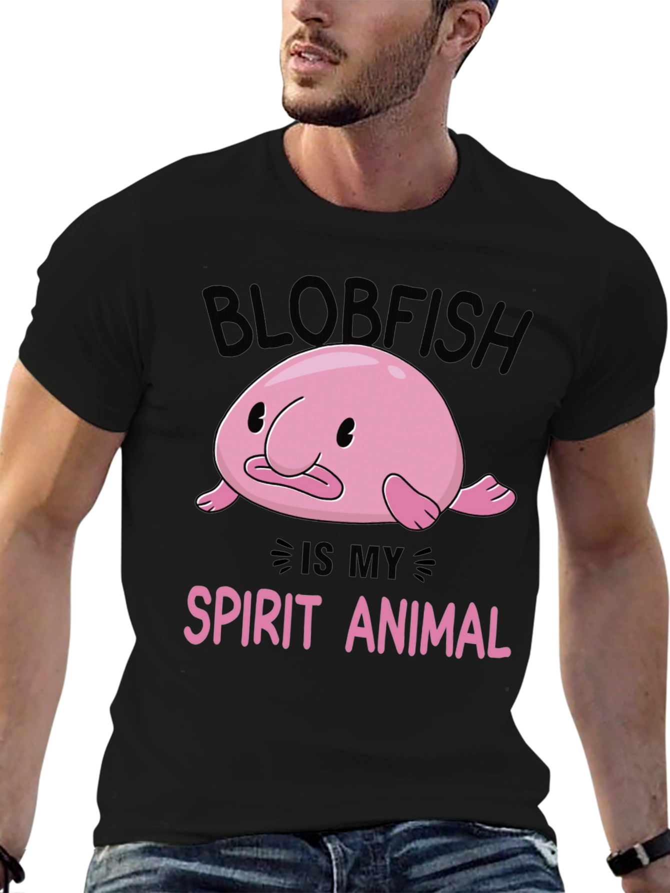 Blobfish Spirit Animal Black Graphic T-Shirt