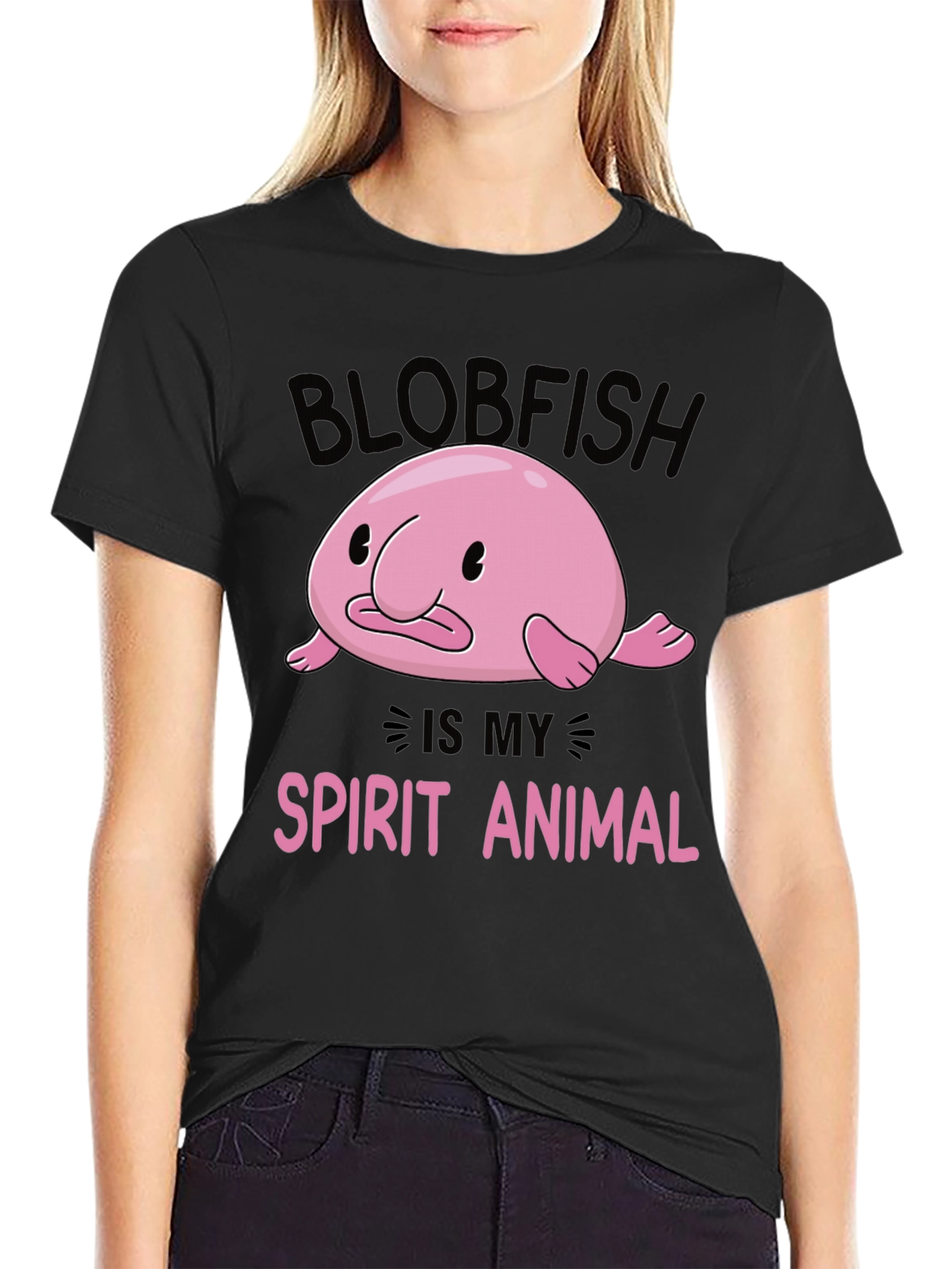 Blobfish Spirit Animal Black Graphic T-Shirt