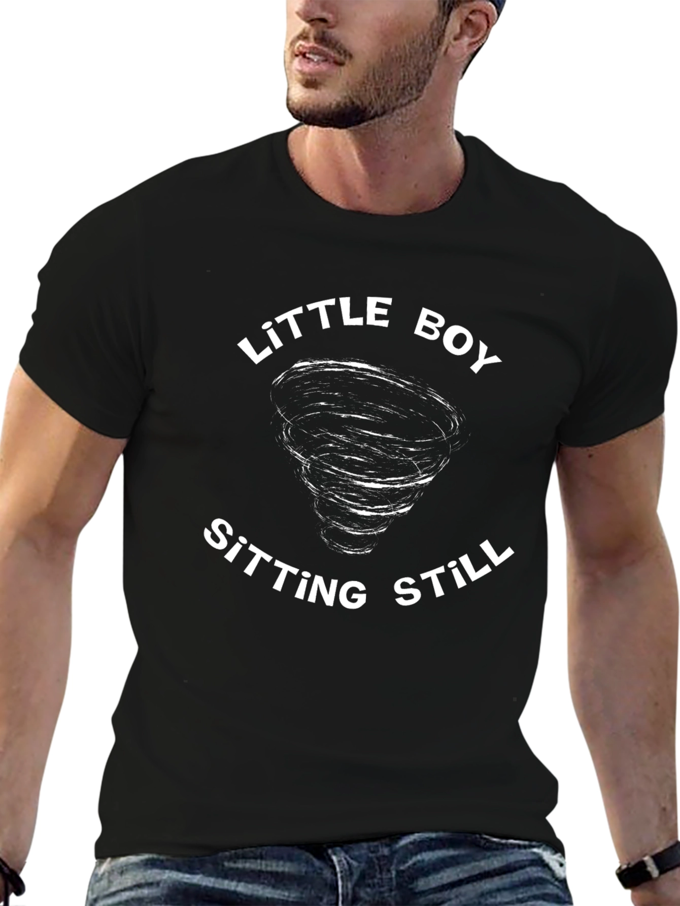 Little Boy Sitting Still Black Graphic T-Shirt
