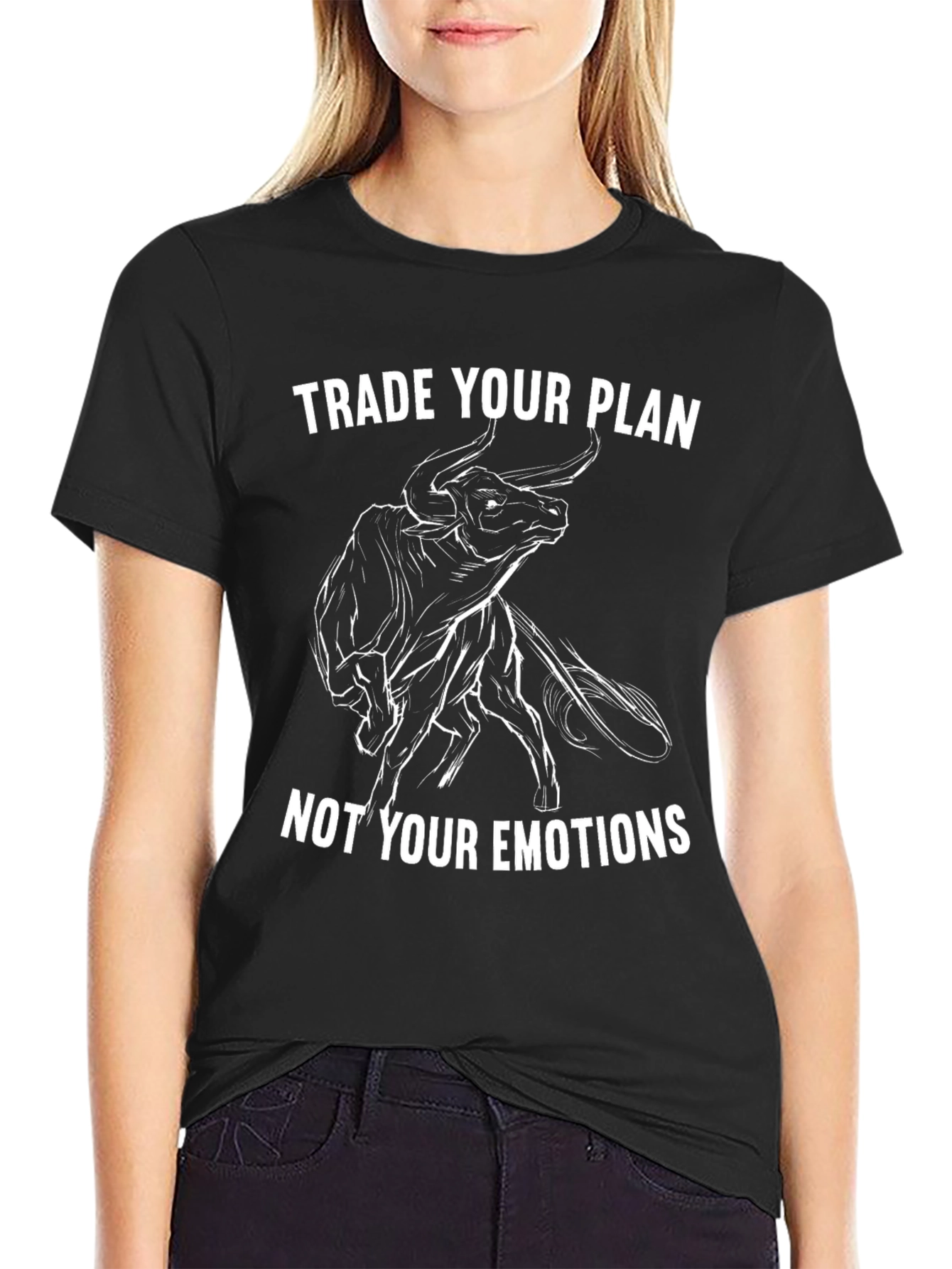 Trade Your Plan Bull Design Black T-Shirt