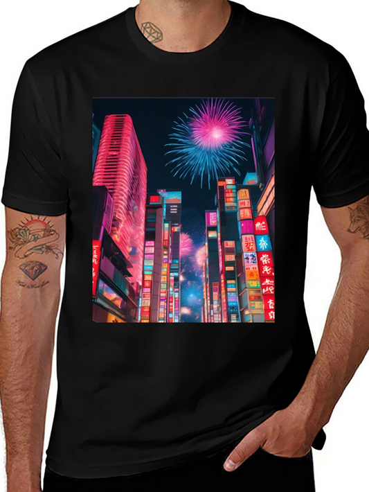 Cyberpunk City Fireworks T-Shirt