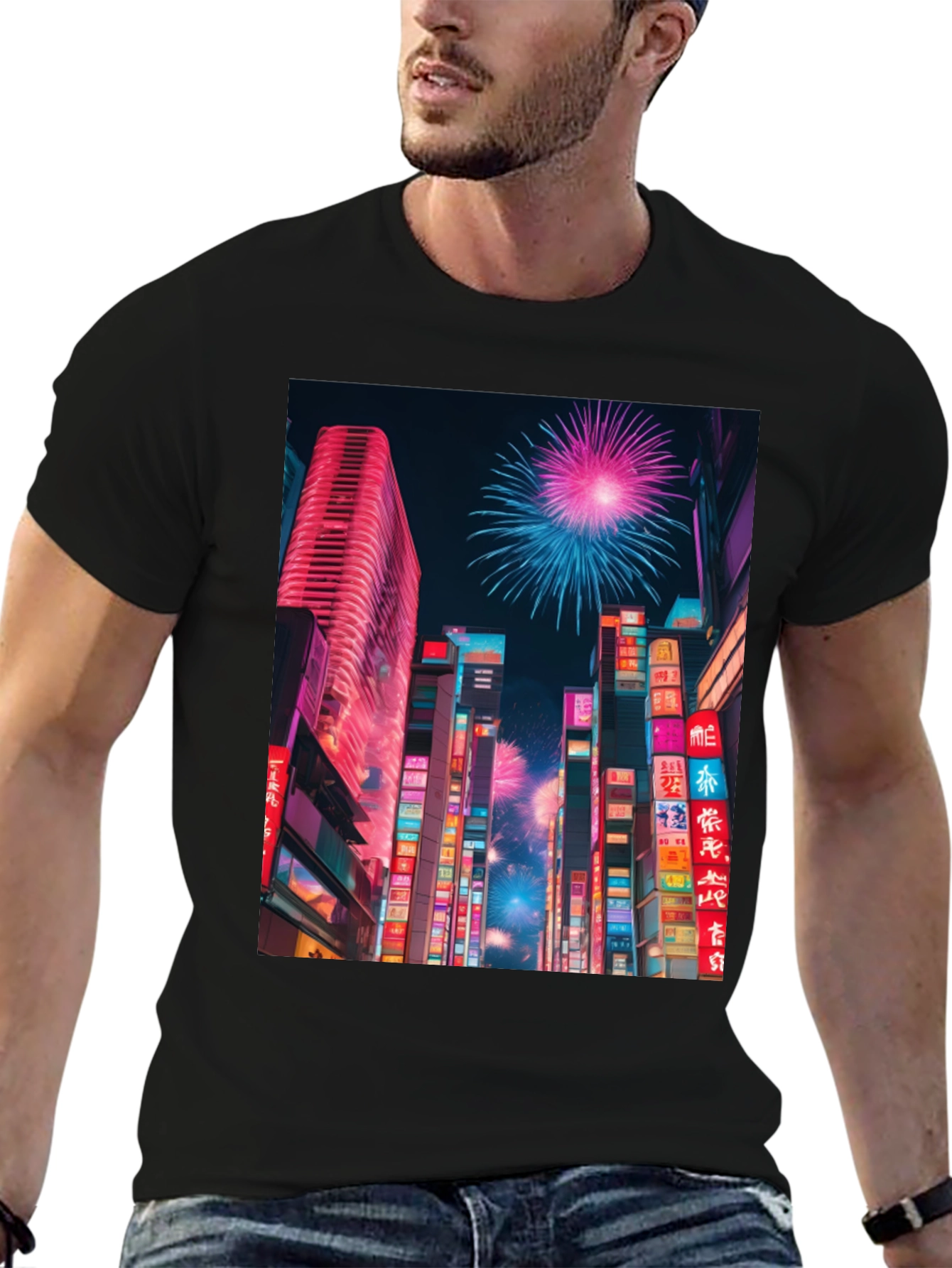 Cyberpunk City Fireworks T-Shirt
