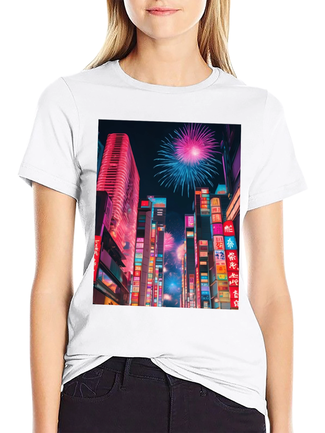 Cyberpunk City Fireworks T-Shirt