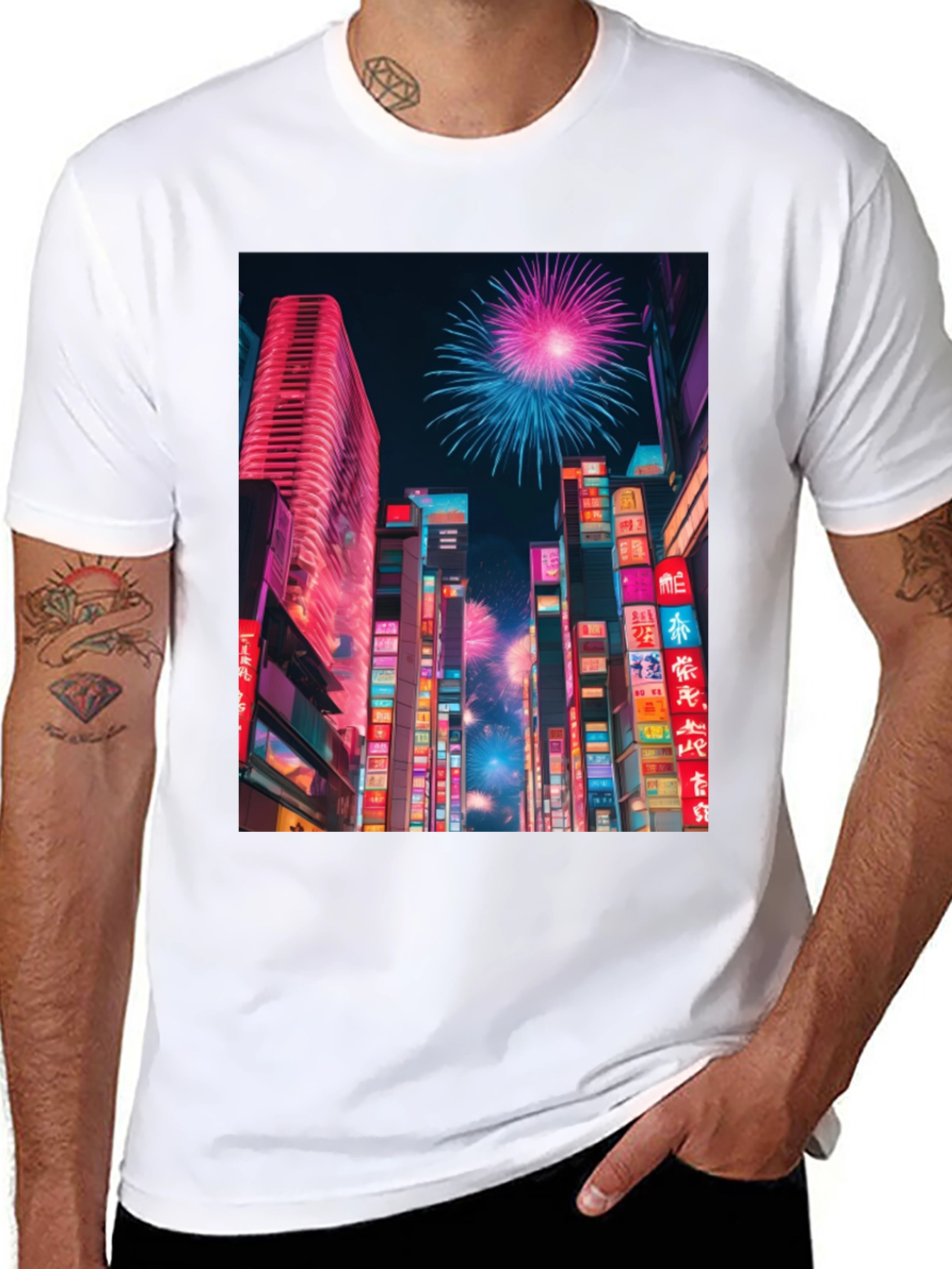 Cyberpunk City Fireworks T-Shirt