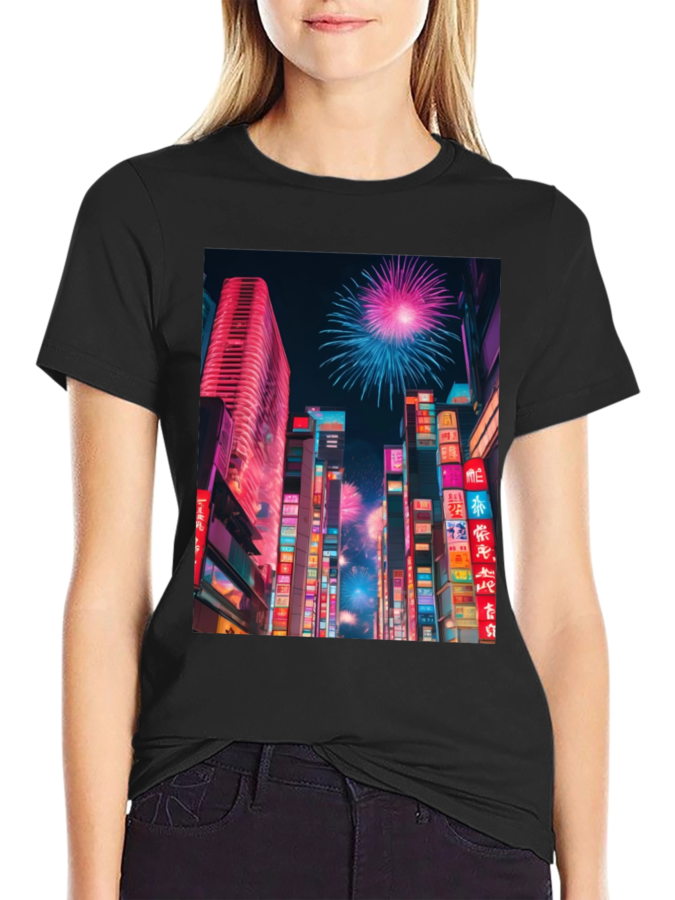 Cyberpunk City Fireworks T-Shirt