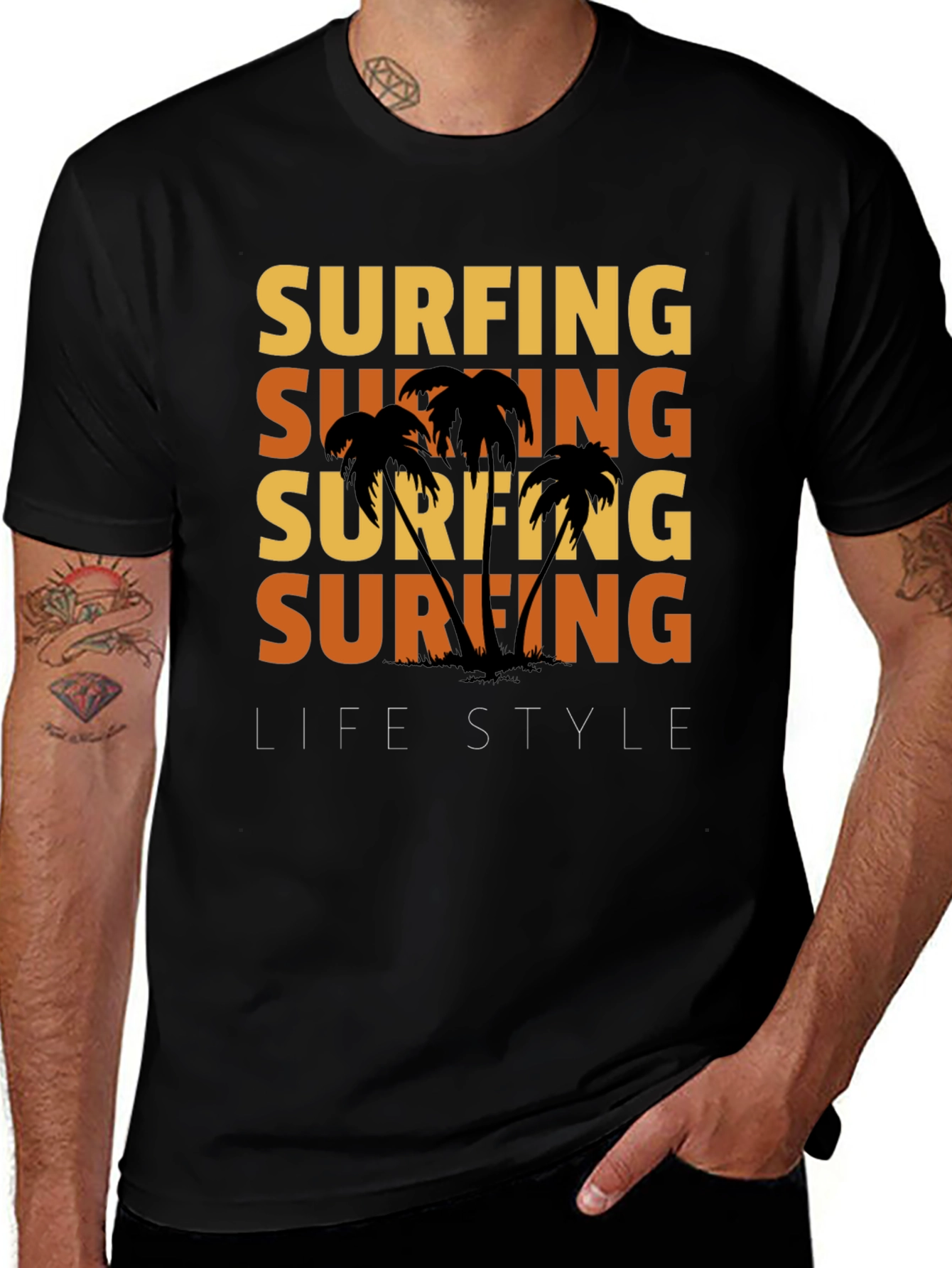 Surfing Lifestyle Graphic Tee - Black