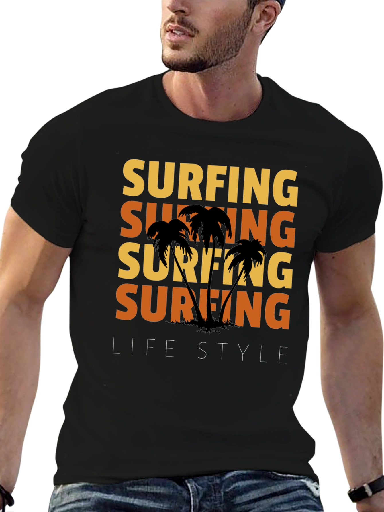 Surfing Lifestyle Graphic Tee - Black
