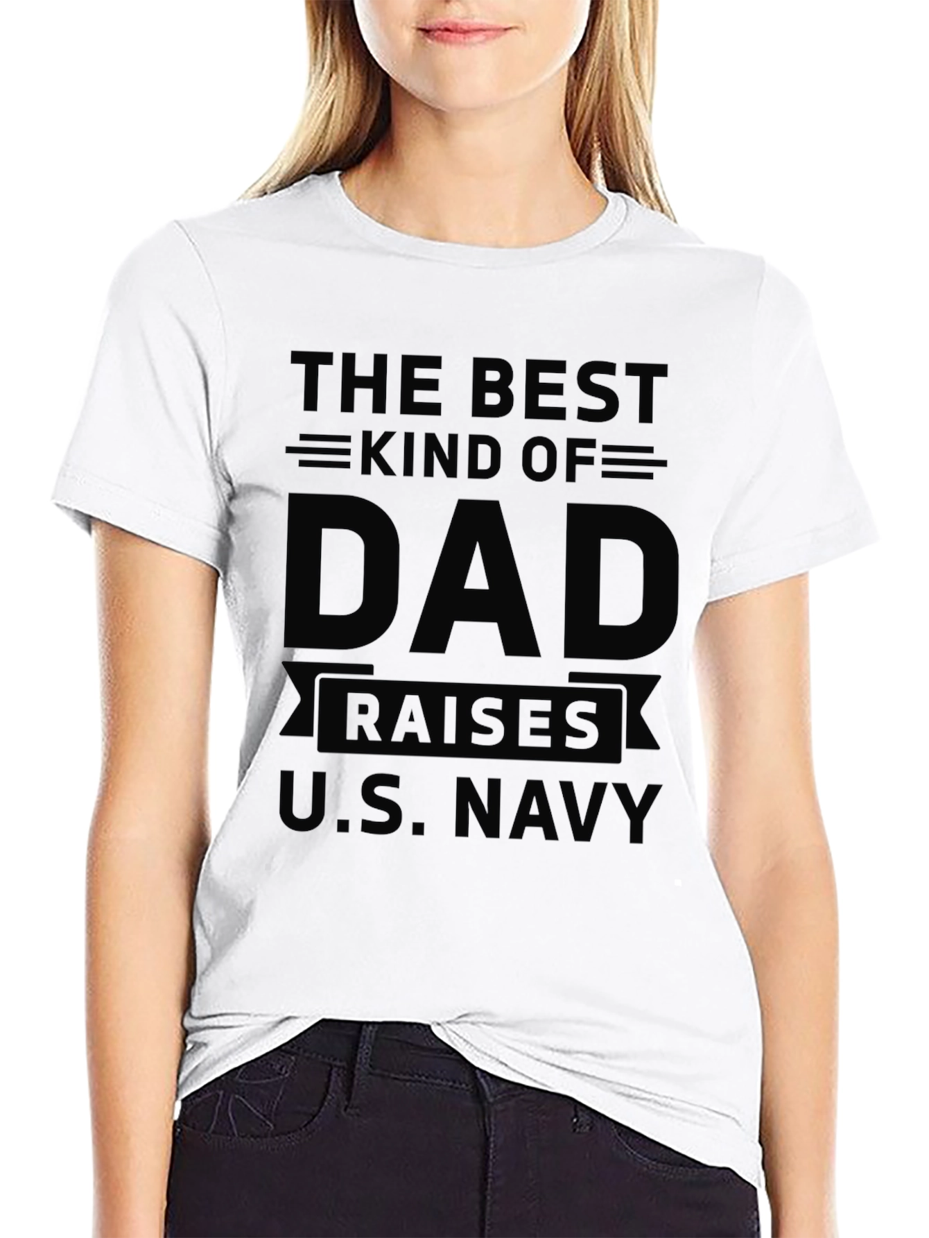 Best Dad Raises U.S. Navy Black T-Shirt