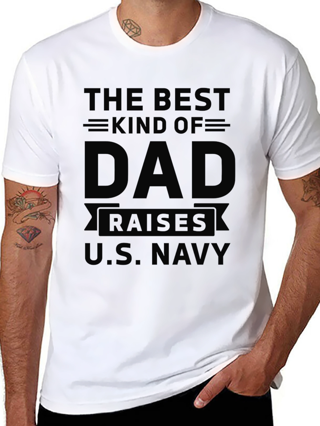 Best Dad Raises U.S. Navy Black T-Shirt