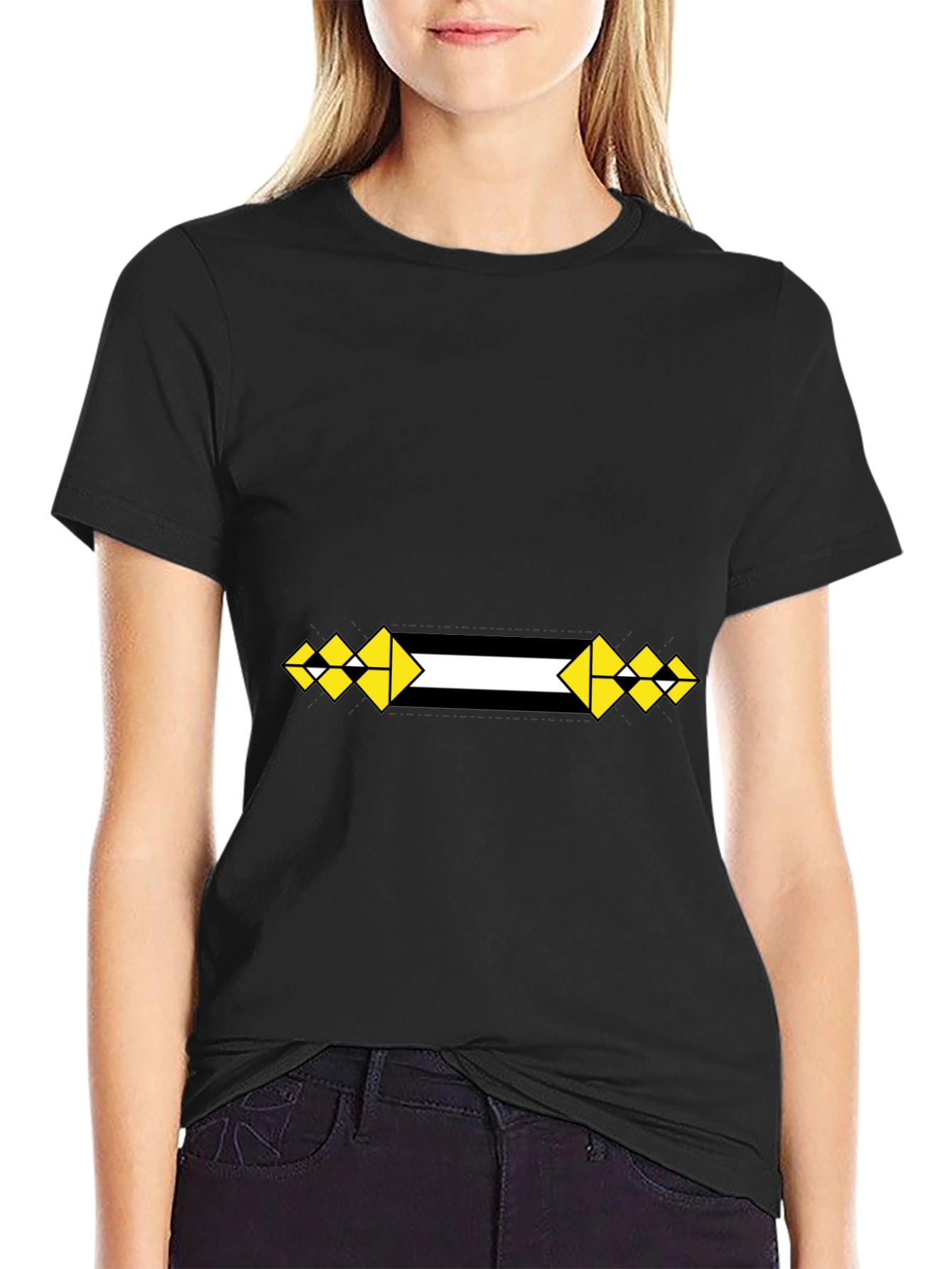 Black Tee with Geometric Arrow Design