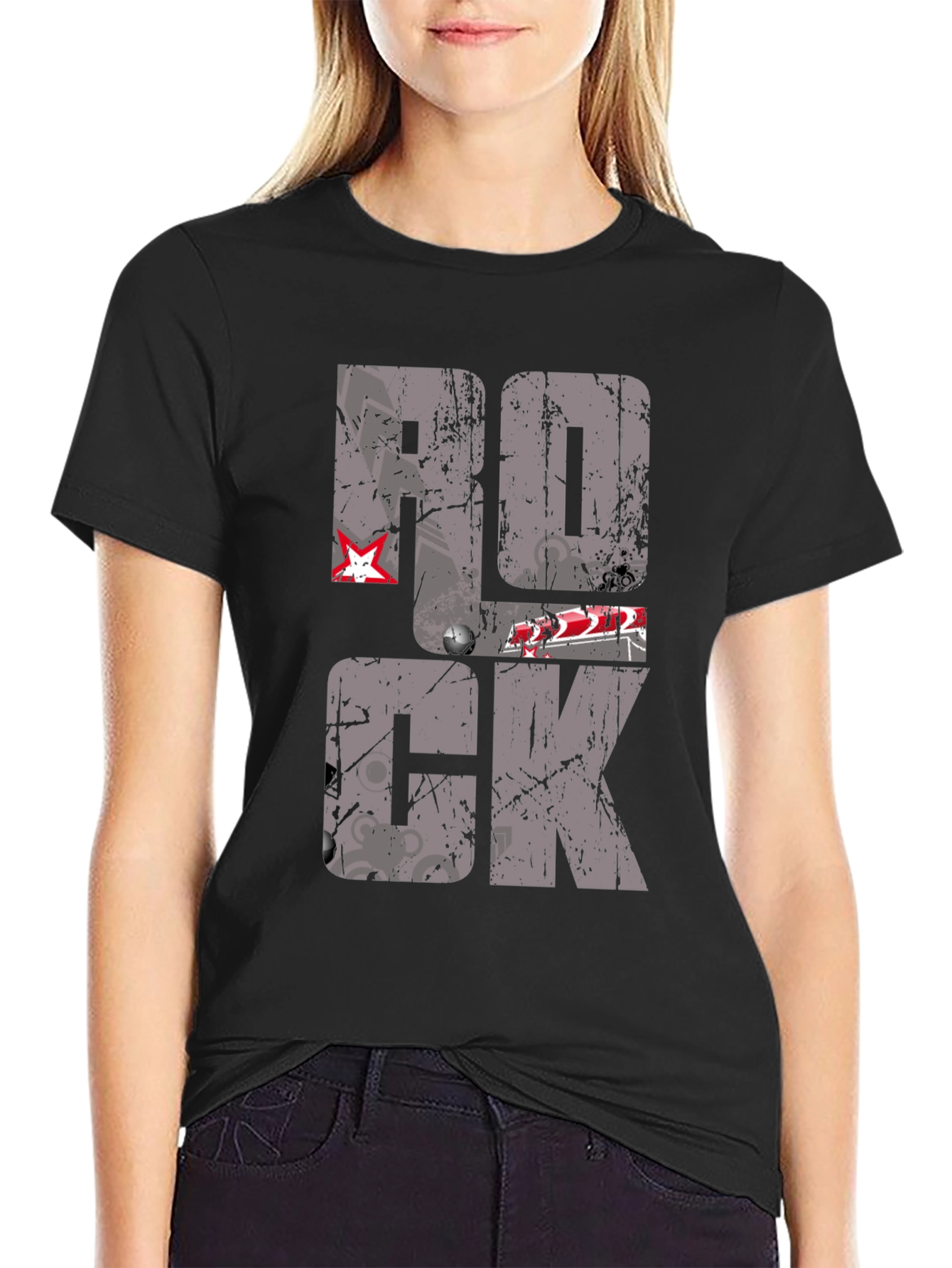 Rock Graphic Print Black T-Shirt