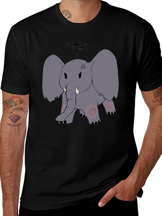 Angry Elephant Cartoon Black T-Shirt