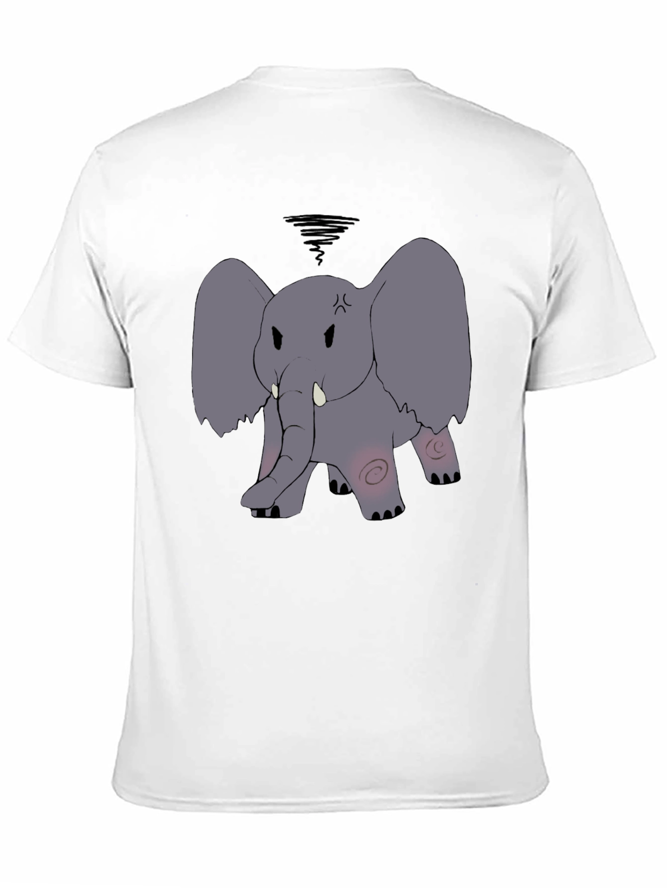 Angry Elephant Cartoon Black T-Shirt
