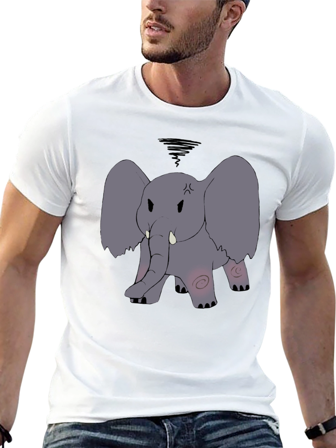 Angry Elephant Cartoon Black T-Shirt